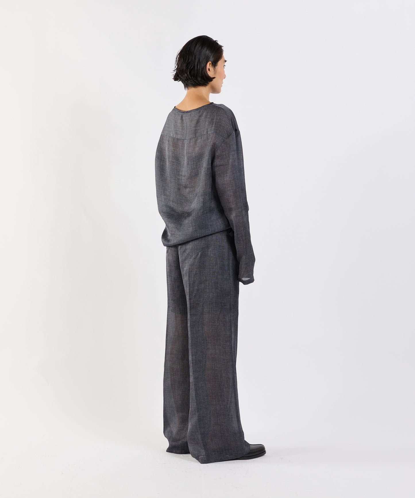 【26SS予約商品】Denim-Print Organza Long-Sleeve BLACK