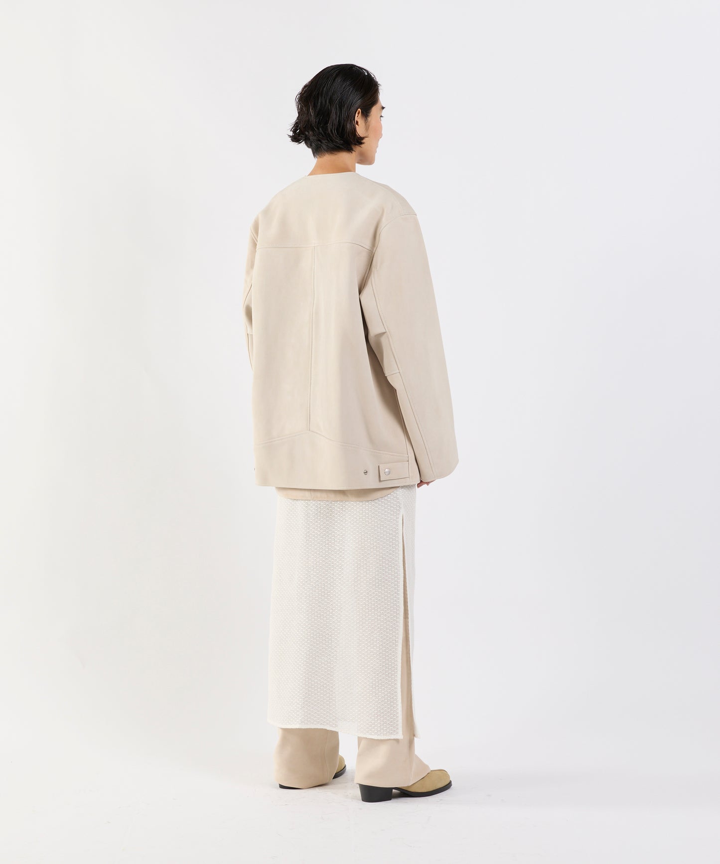 【26SS予約商品】Collarless Suede Jacket NAVY
