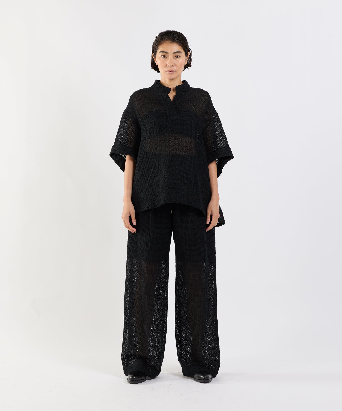 【26SS予約商品】Half-Sleeve Pullover Mesh Top BLACK