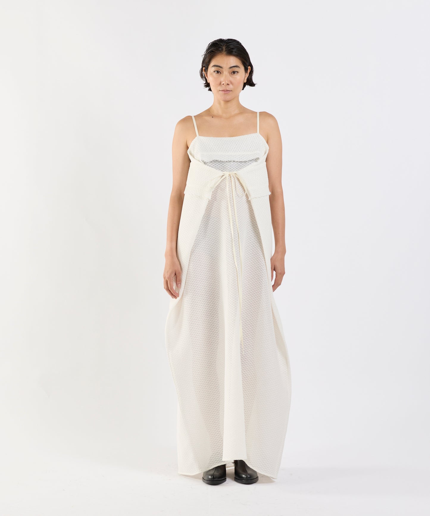 【26SS予約商品】Draped Mesh Slip Dress BLACK