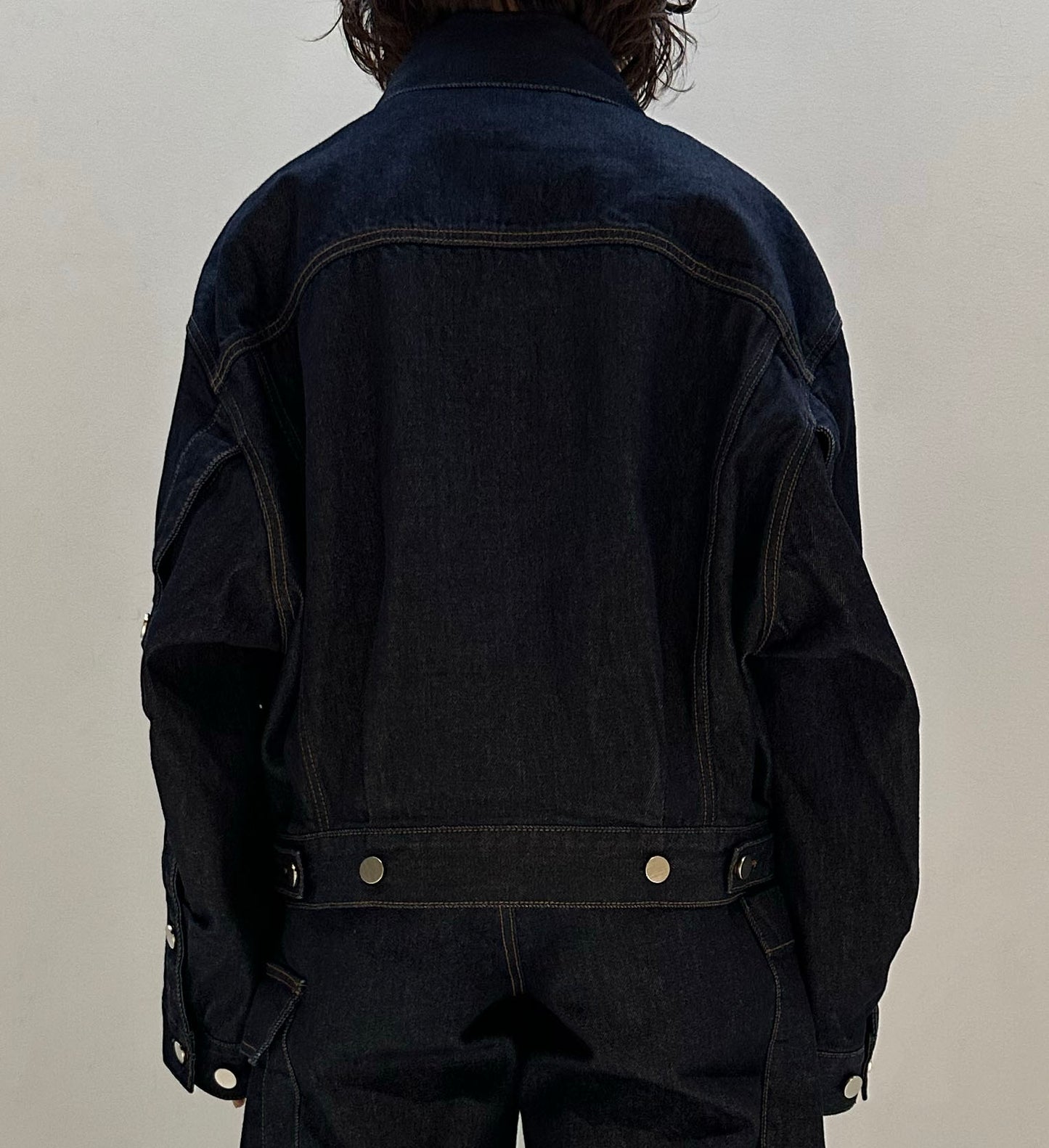 OPEN SLEEVE DENIM JACKET DARK BLUE