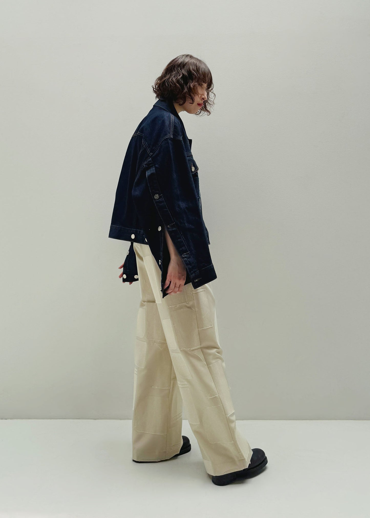 OPEN SLEEVE DENIM JACKET DARK BLUE