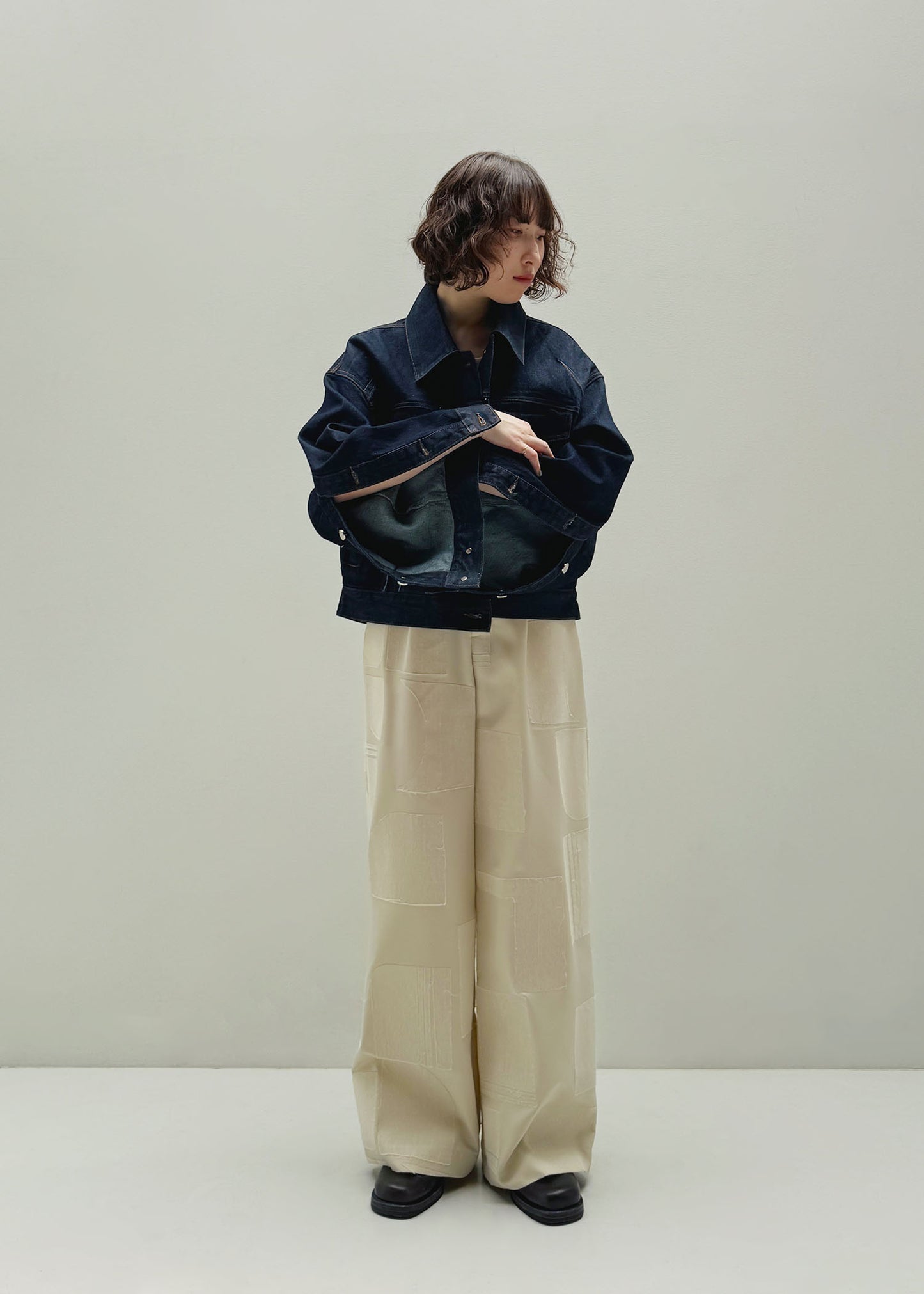 OPEN SLEEVE DENIM JACKET DARK BLUE