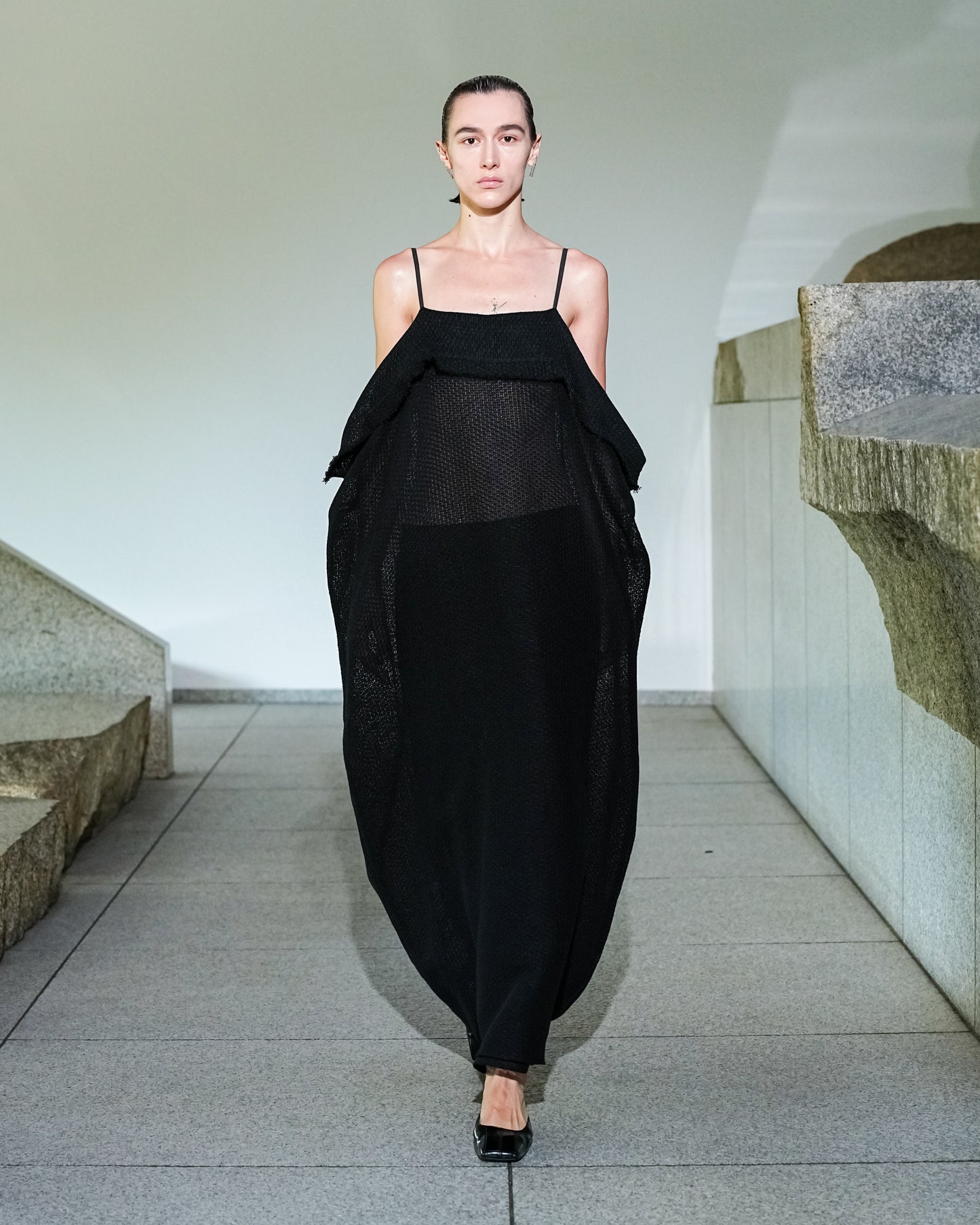 【26SS予約商品】Draped Mesh Slip Dress BLACK