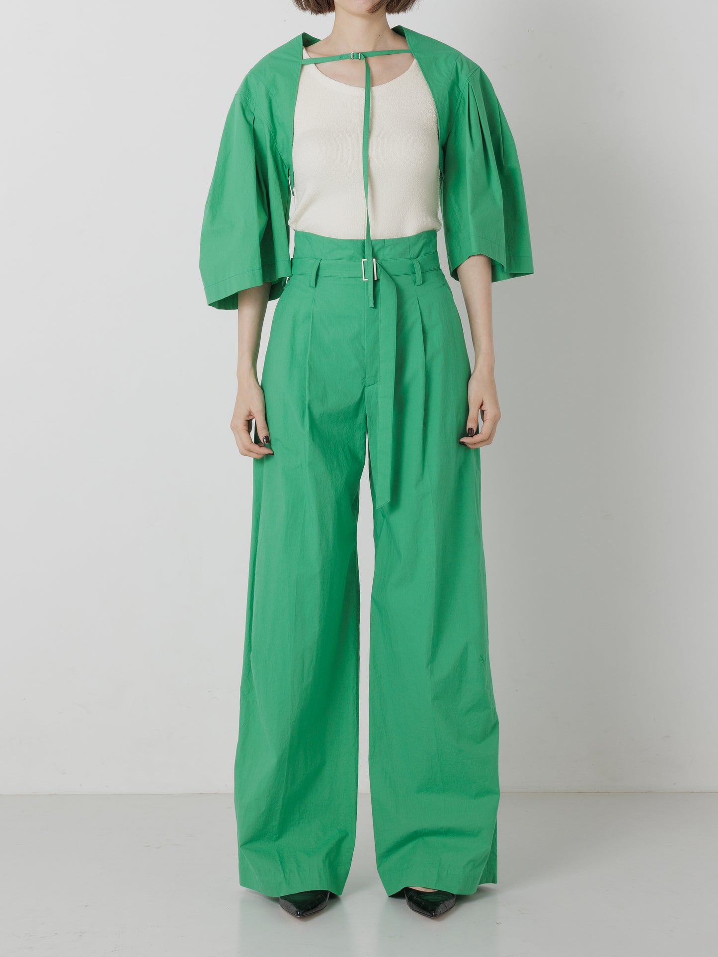 WAIST BELT WIDE PANTS GREEN