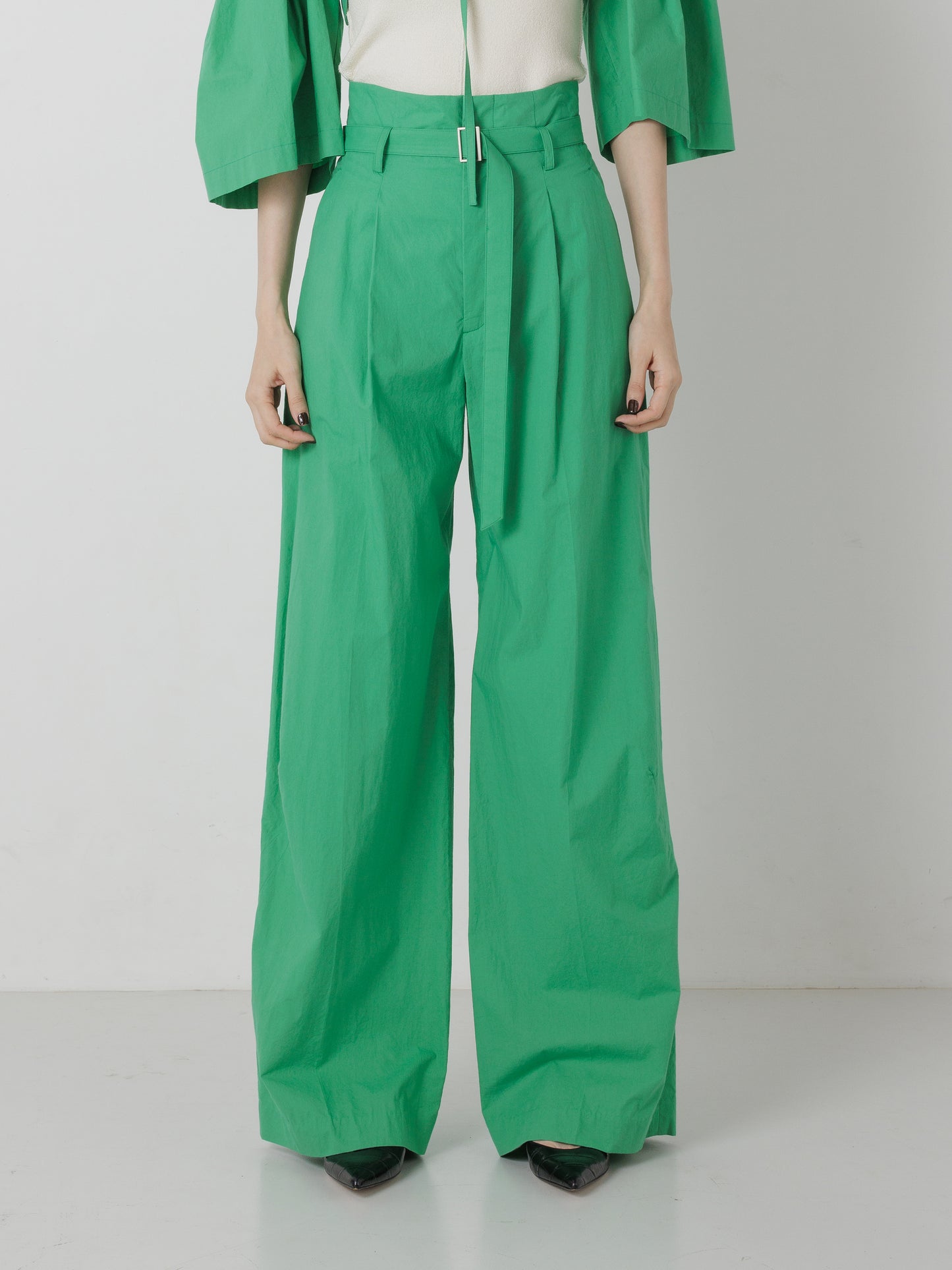 WAIST BELT WIDE PANTS GREEN