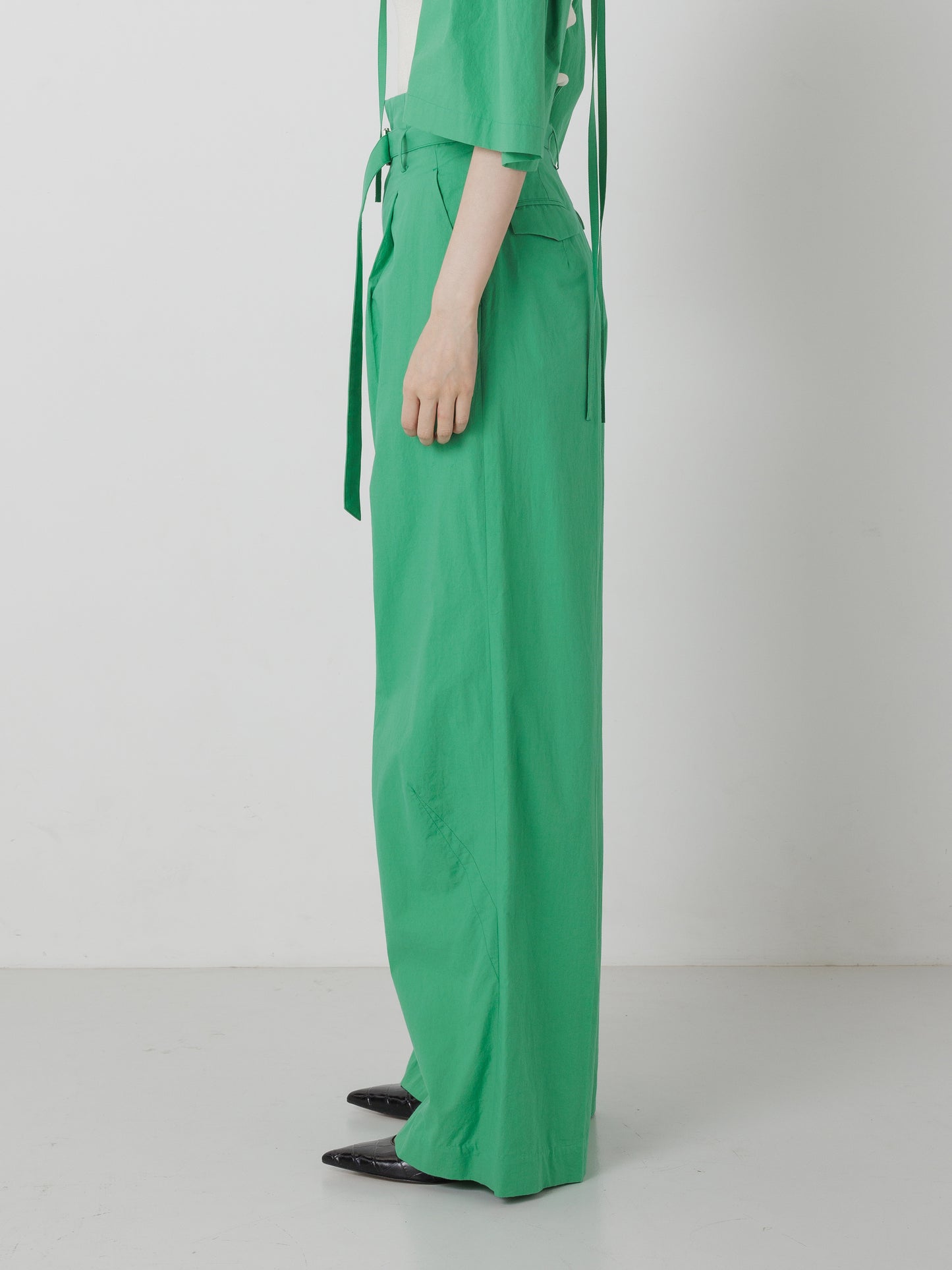 WAIST BELT WIDE PANTS GREEN