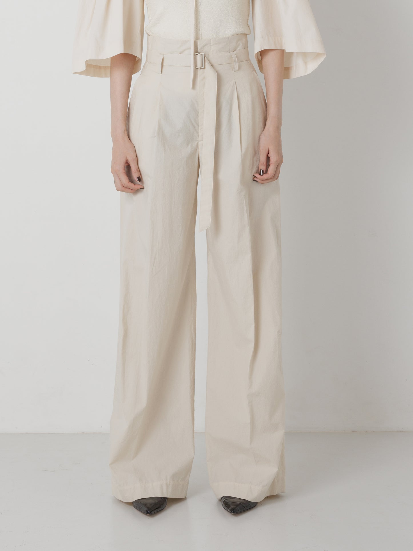 WAIST BELT WIDE PANTS ECRU