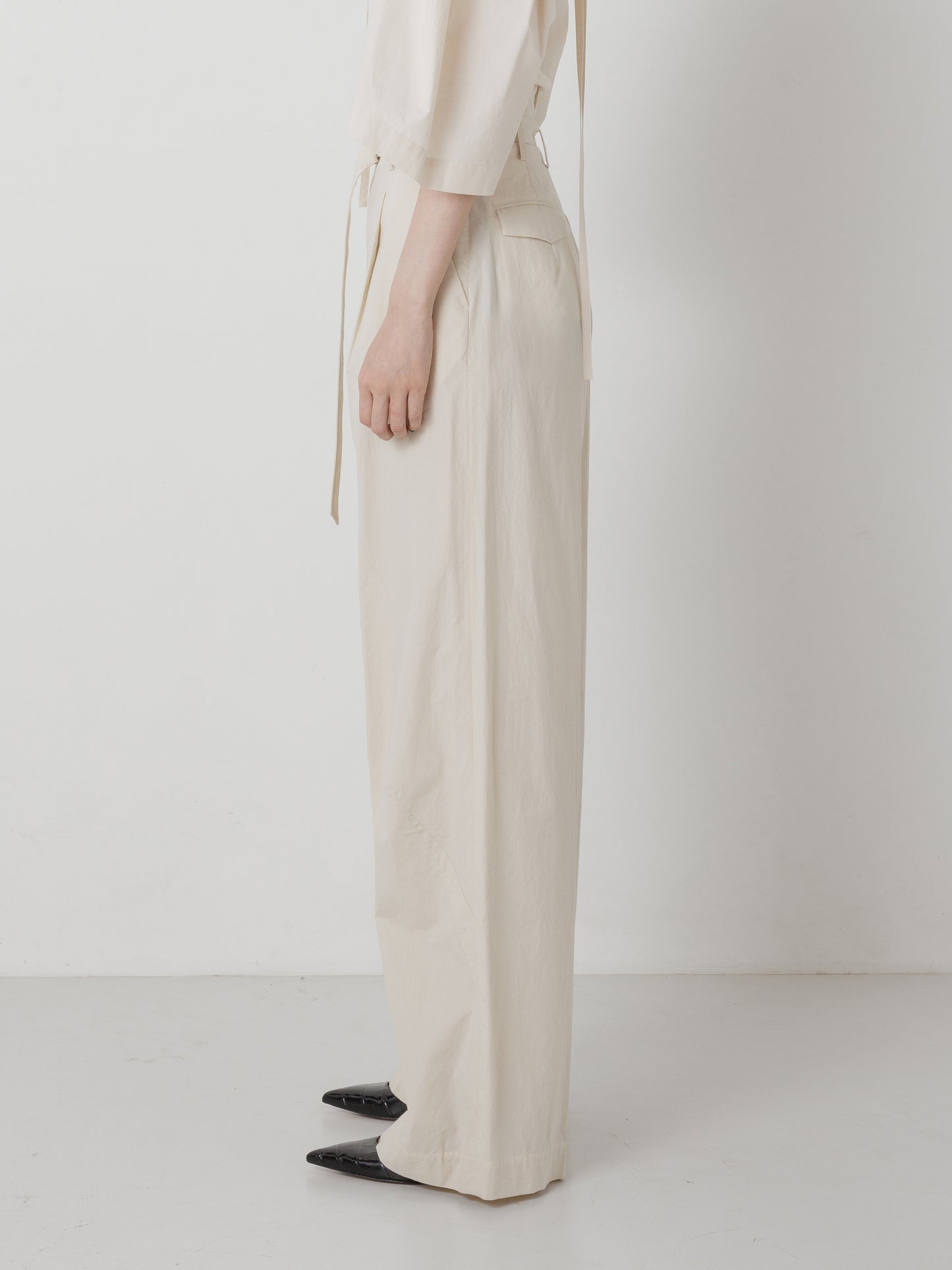 WAIST BELT WIDE PANTS ECRU