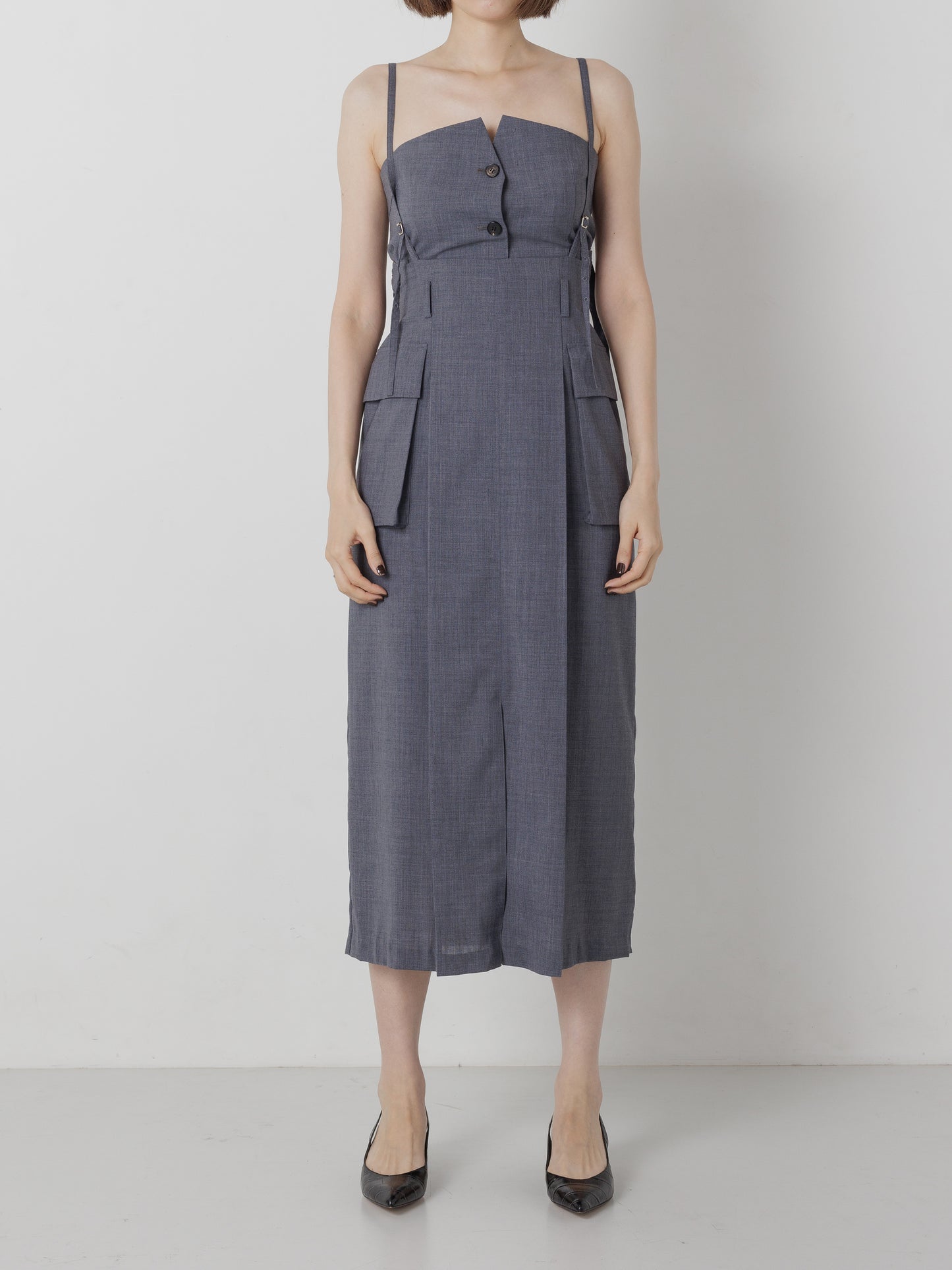 SUMMER WOOL SUSPENDER SKIRT GREY