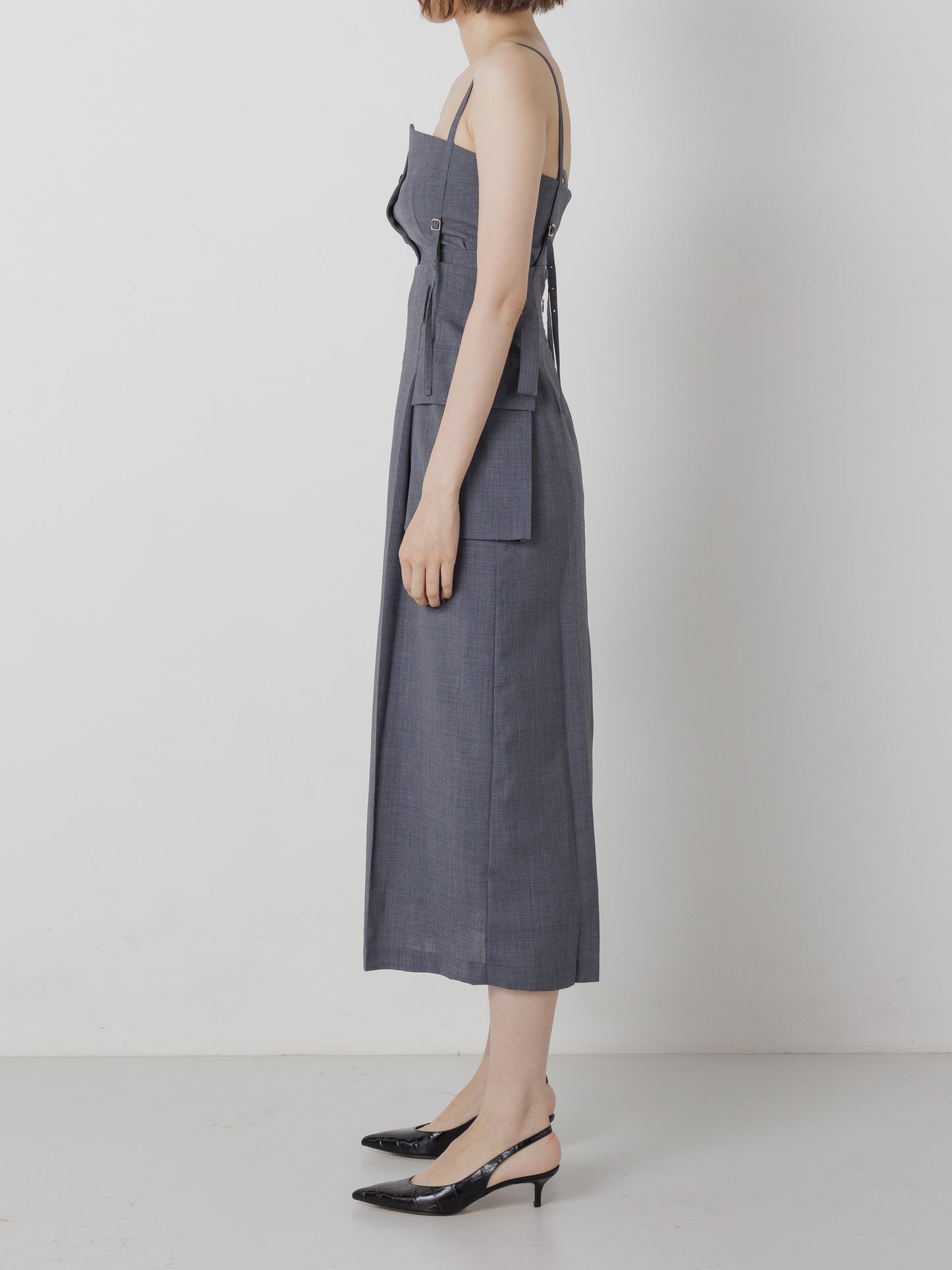 SUMMER WOOL SUSPENDER SKIRT GREY