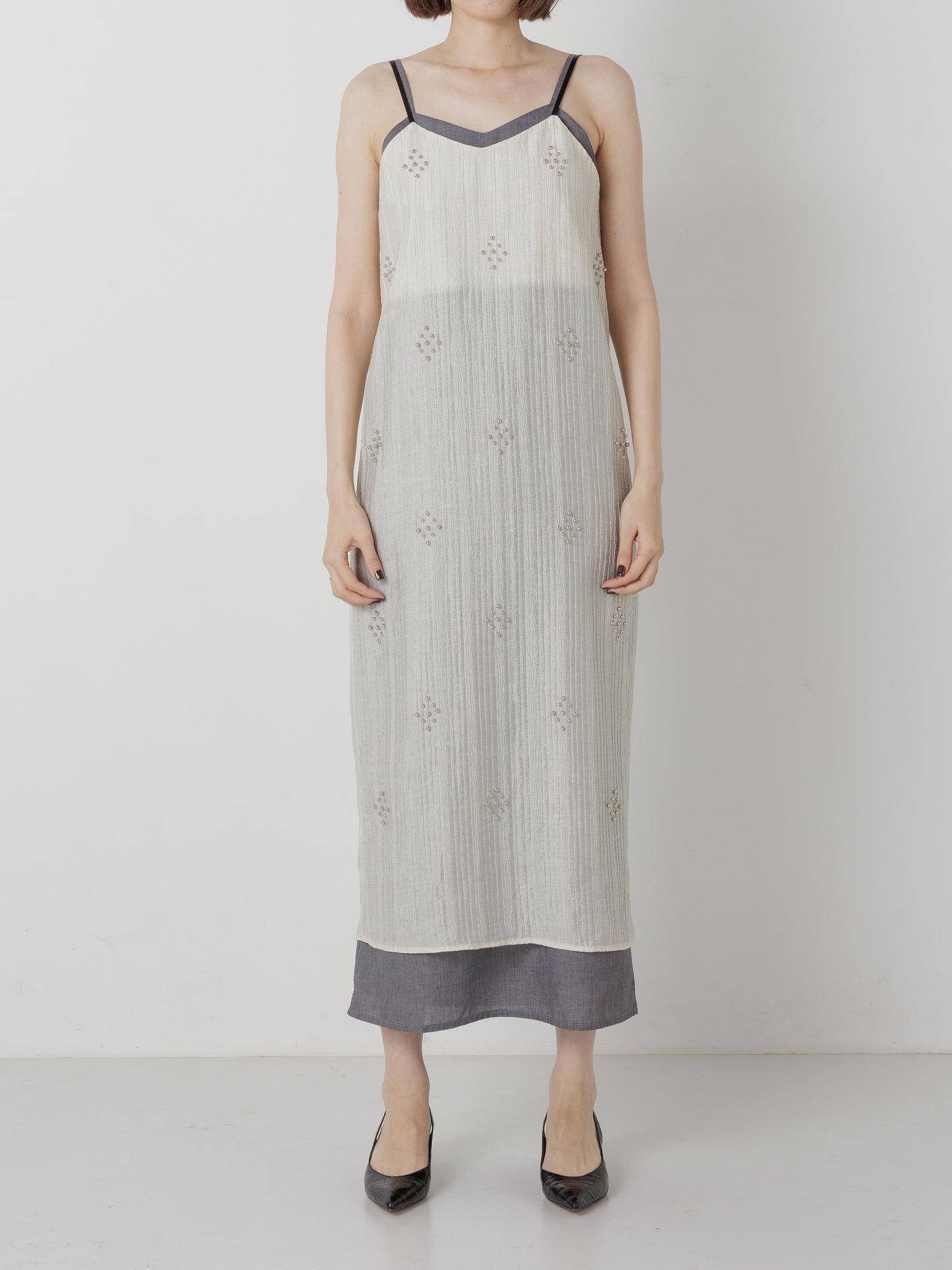 STUDS LAYERD DRESS ECRU/GREY