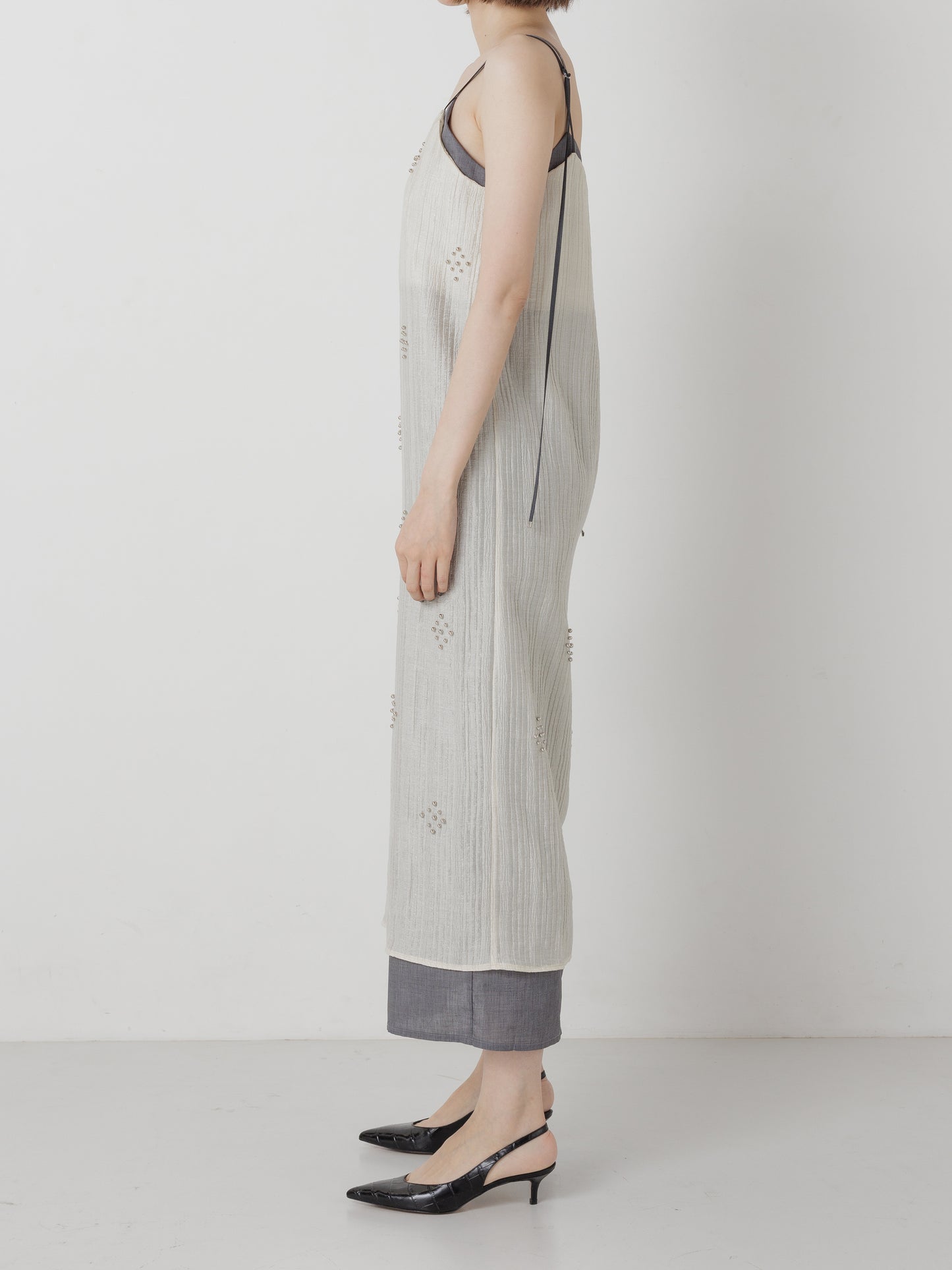 STUDS LAYERD DRESS ECRU/GREY