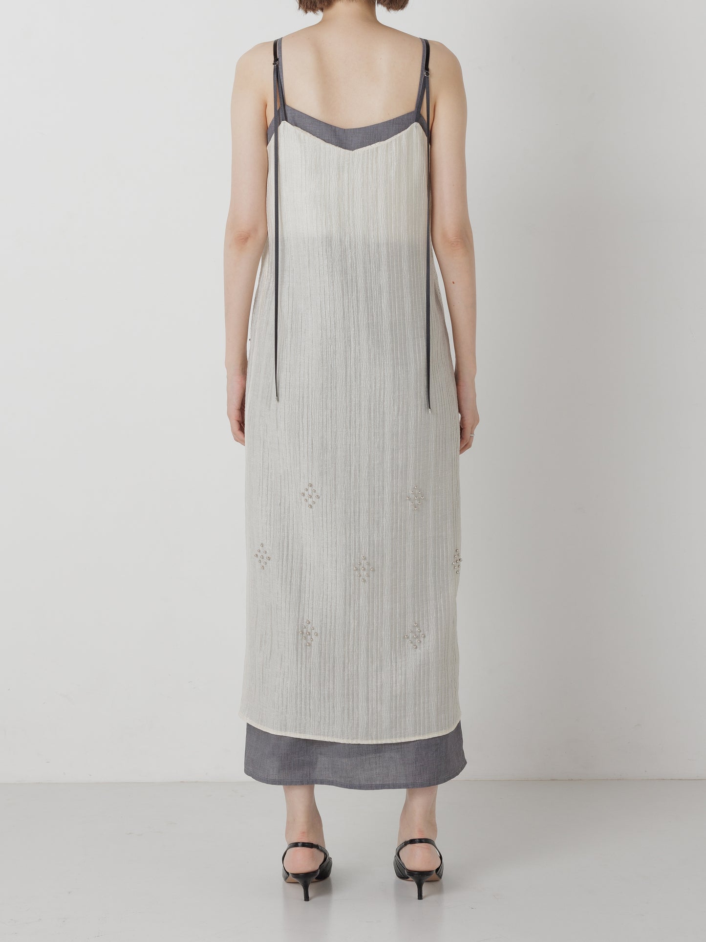 STUDS LAYERD DRESS ECRU/GREY