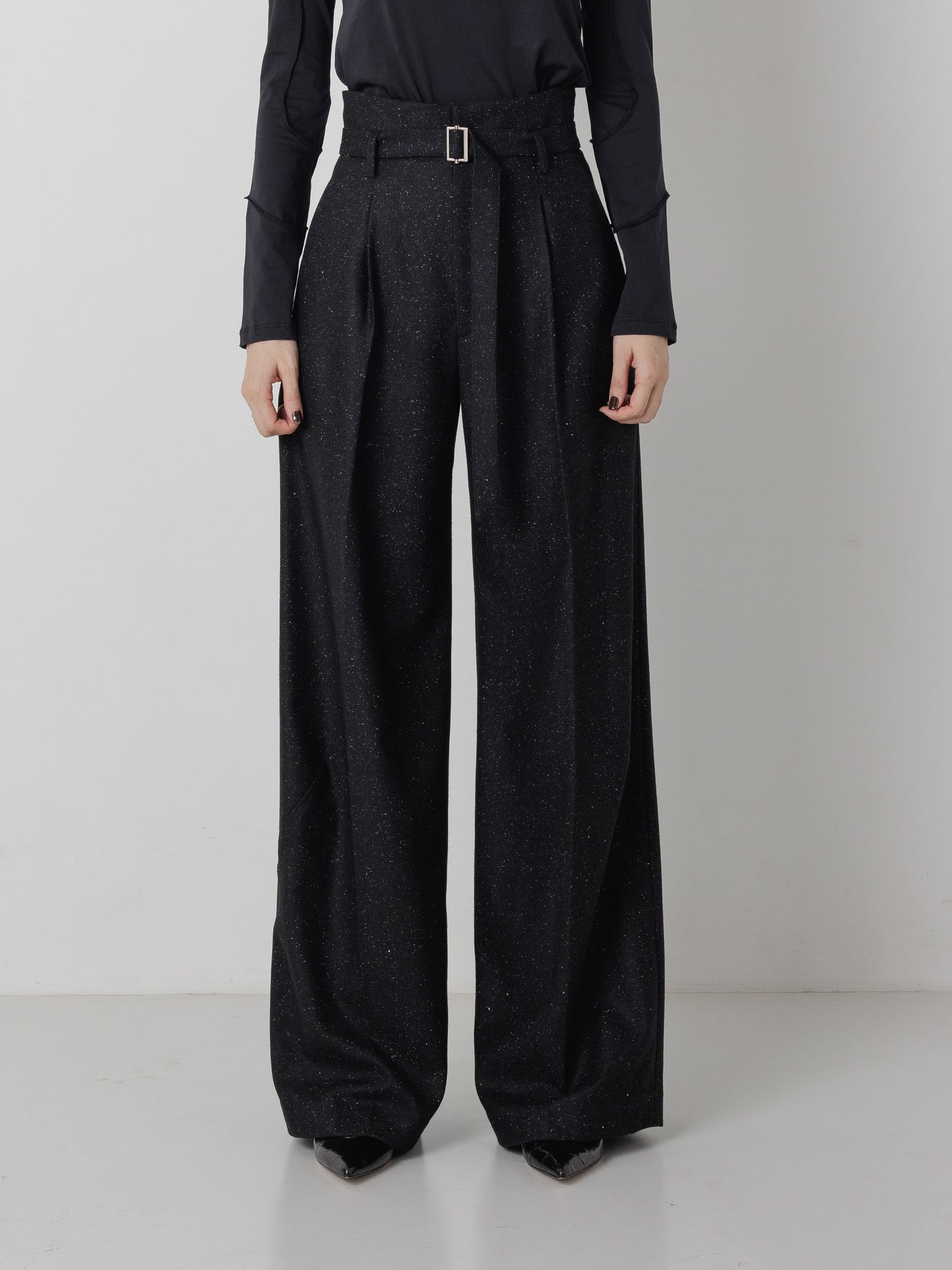 SILK NEP WIDE PANTS BLACK NEP