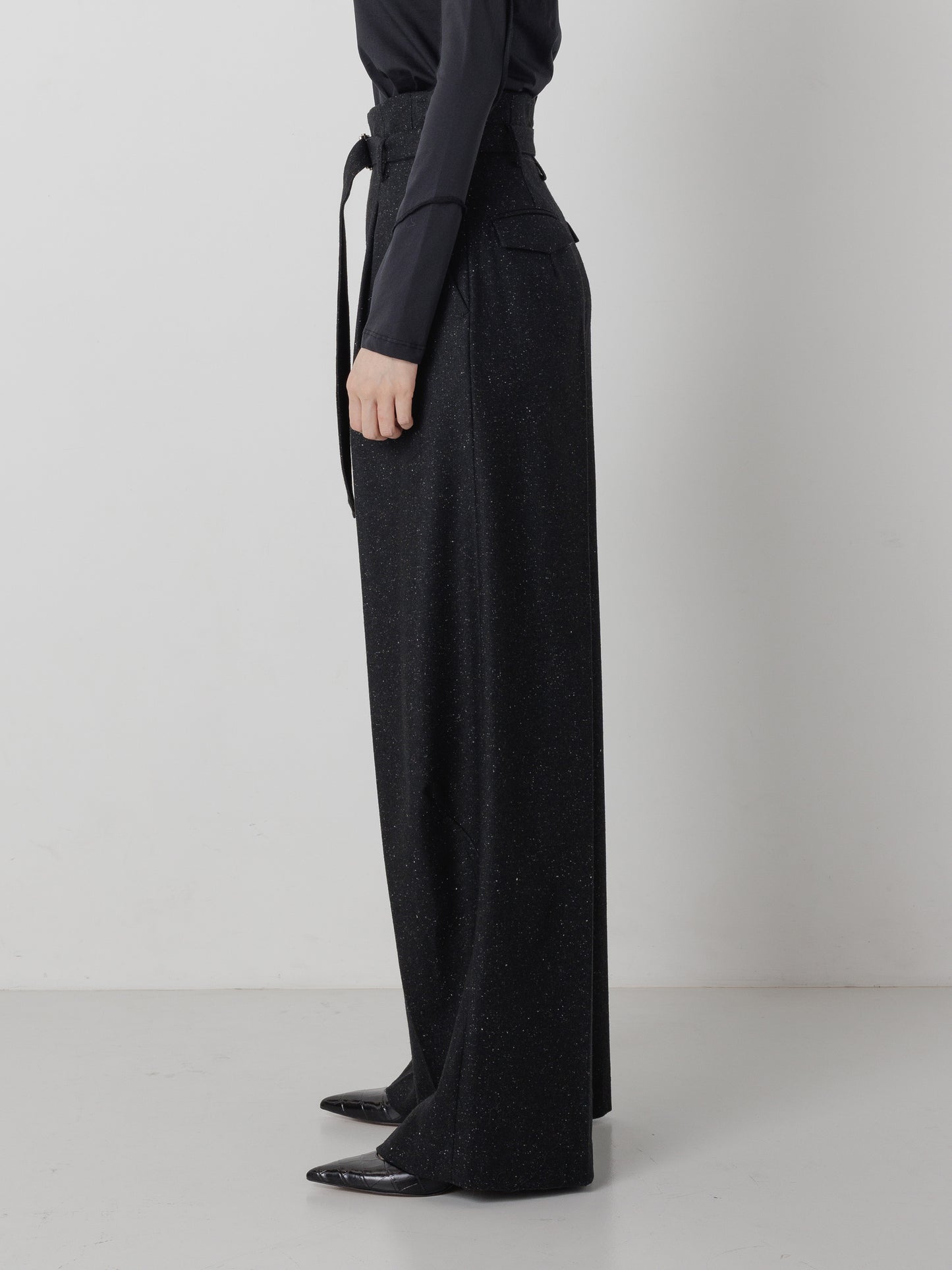 SILK NEP WIDE PANTS BLACK NEP