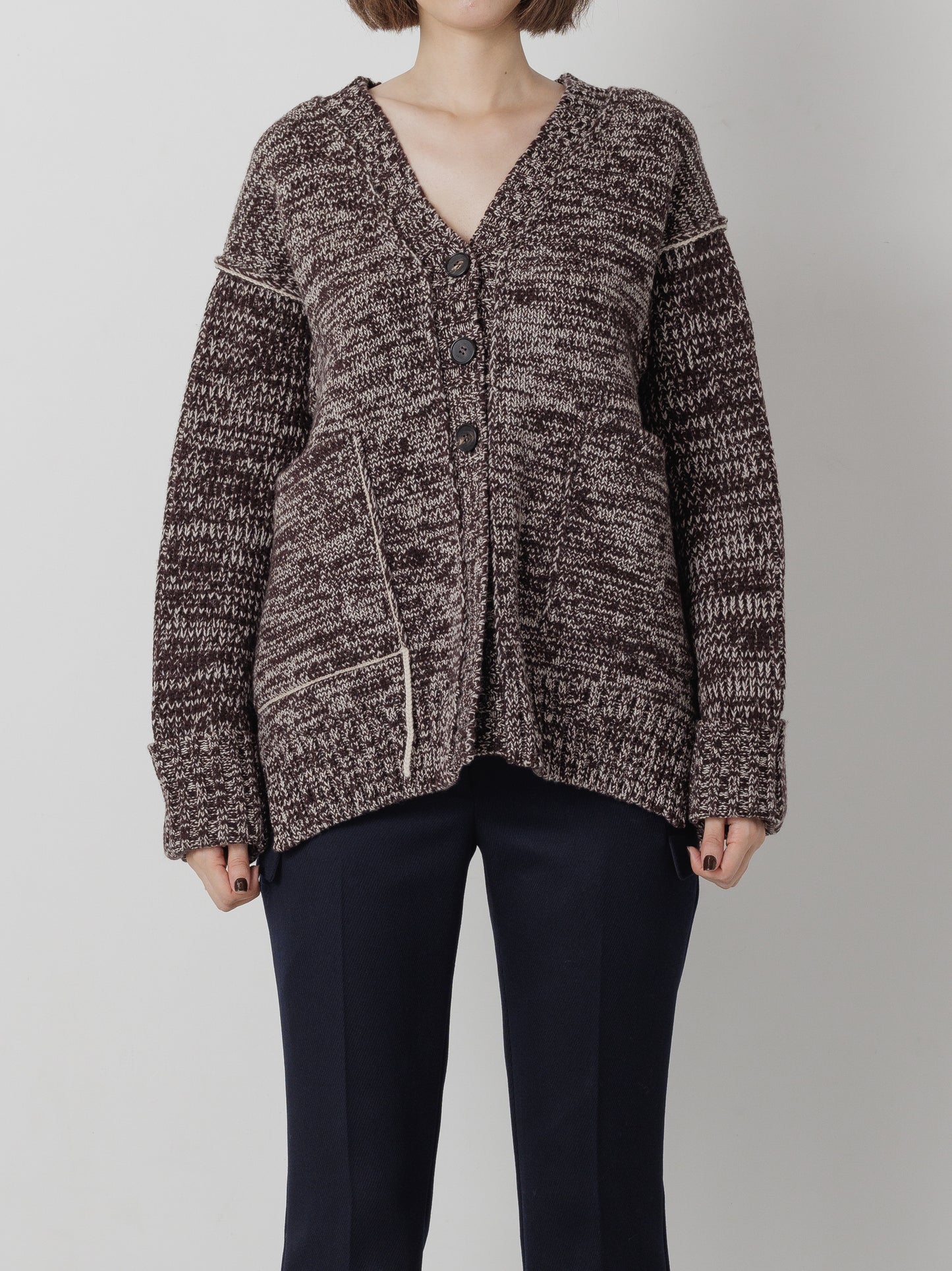 COLOR STITCH LOWGAUGE CARDIGAN BROWN MIX