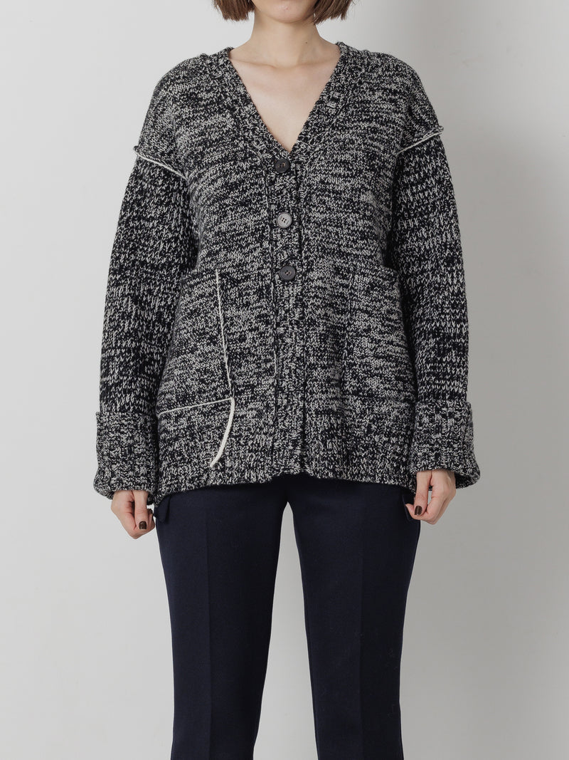 COLOR STITCH LOWGAUGE CARDIGAN BLACK MIX