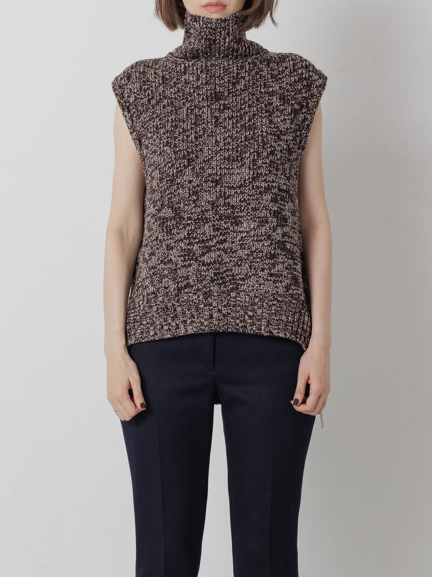 COLOR STITCH LOWGAUGE VEST BROWN MIX