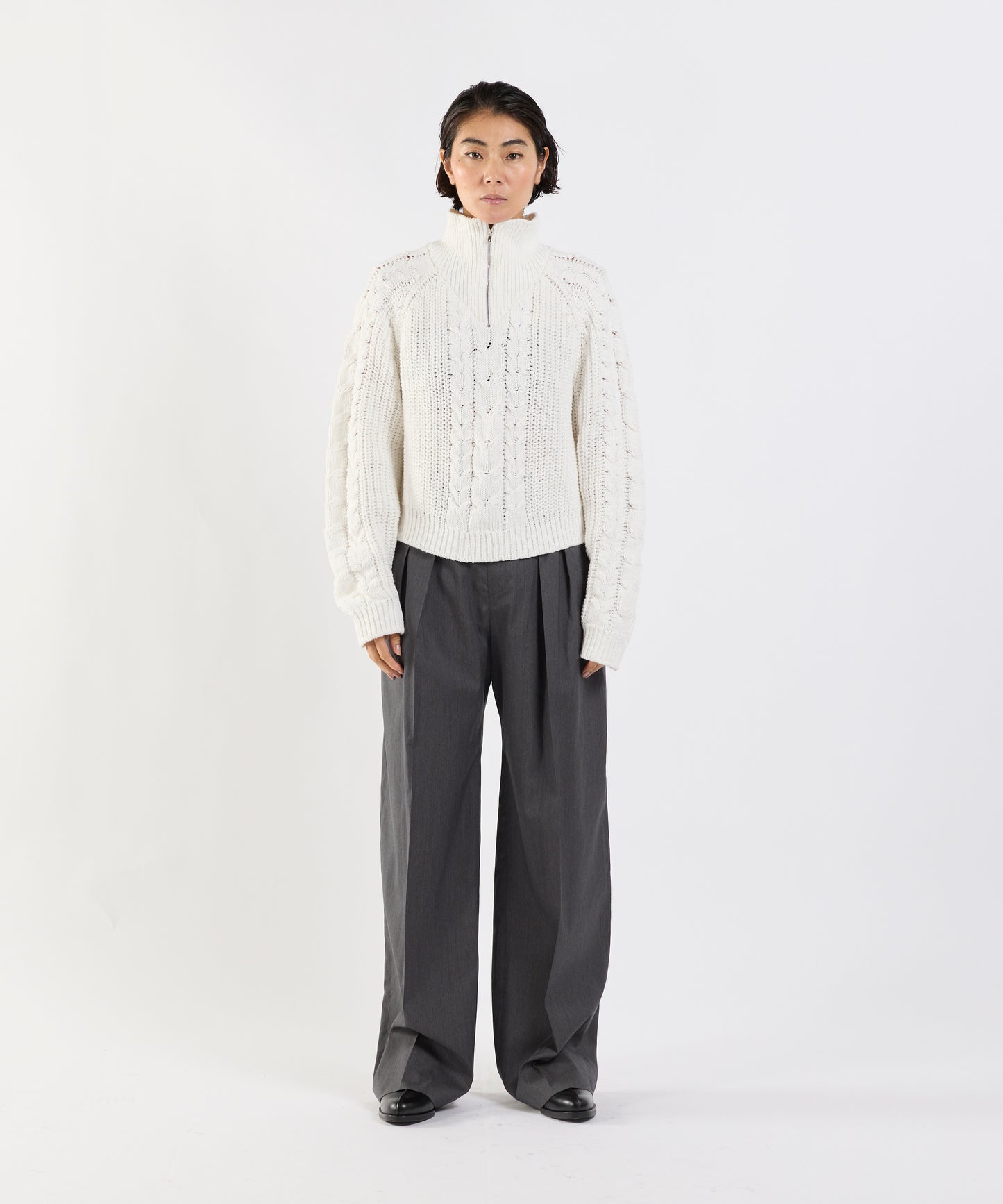 【26SS予約商品】Cable Half-Zip Knit Pullover WHITE