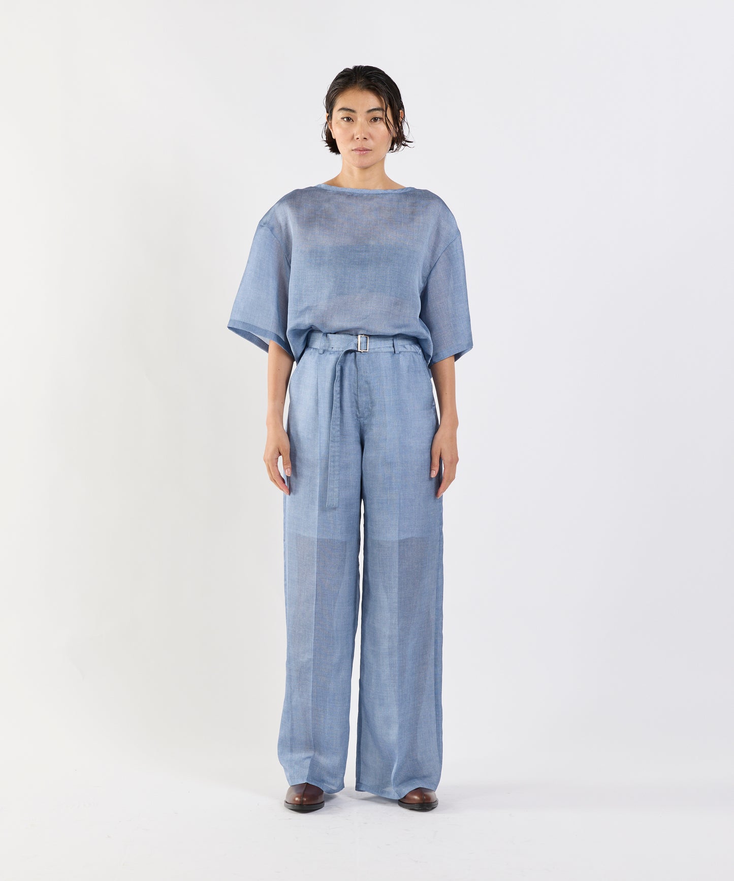 【26SS予約商品】Denim-Print Organza Pants BLUE
