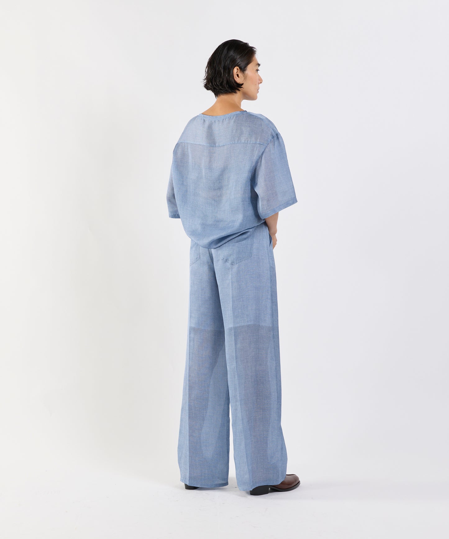 【26SS予約商品】Denim-Print Organza Pants BLUE