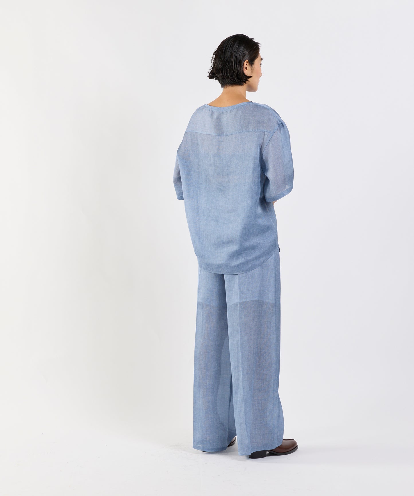 【26SS予約商品】Denim-Print Organza Pants BLUE