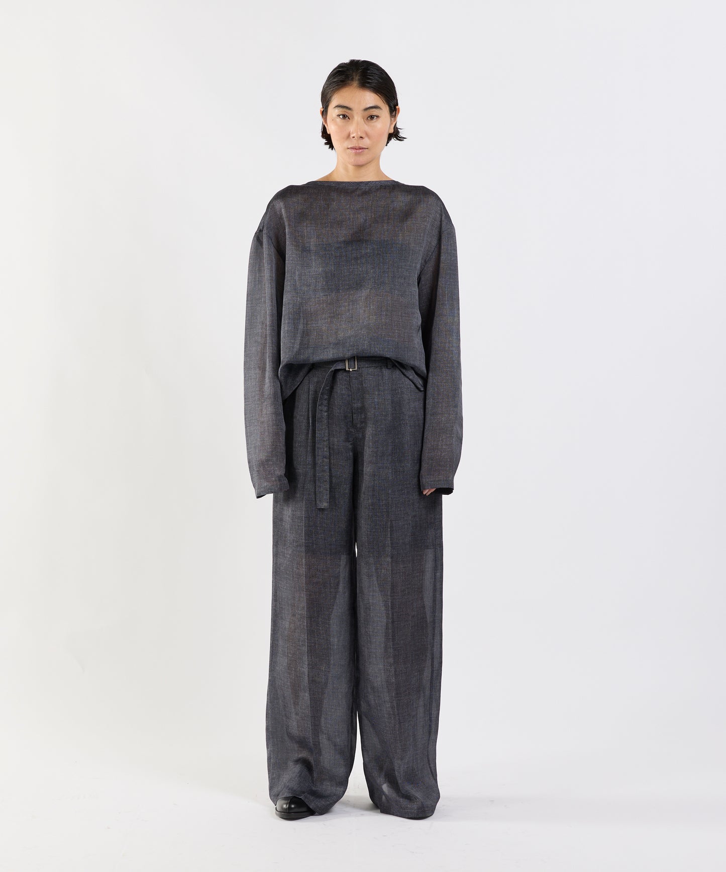【26SS予約商品】Denim-Print Organza Pants BLACK