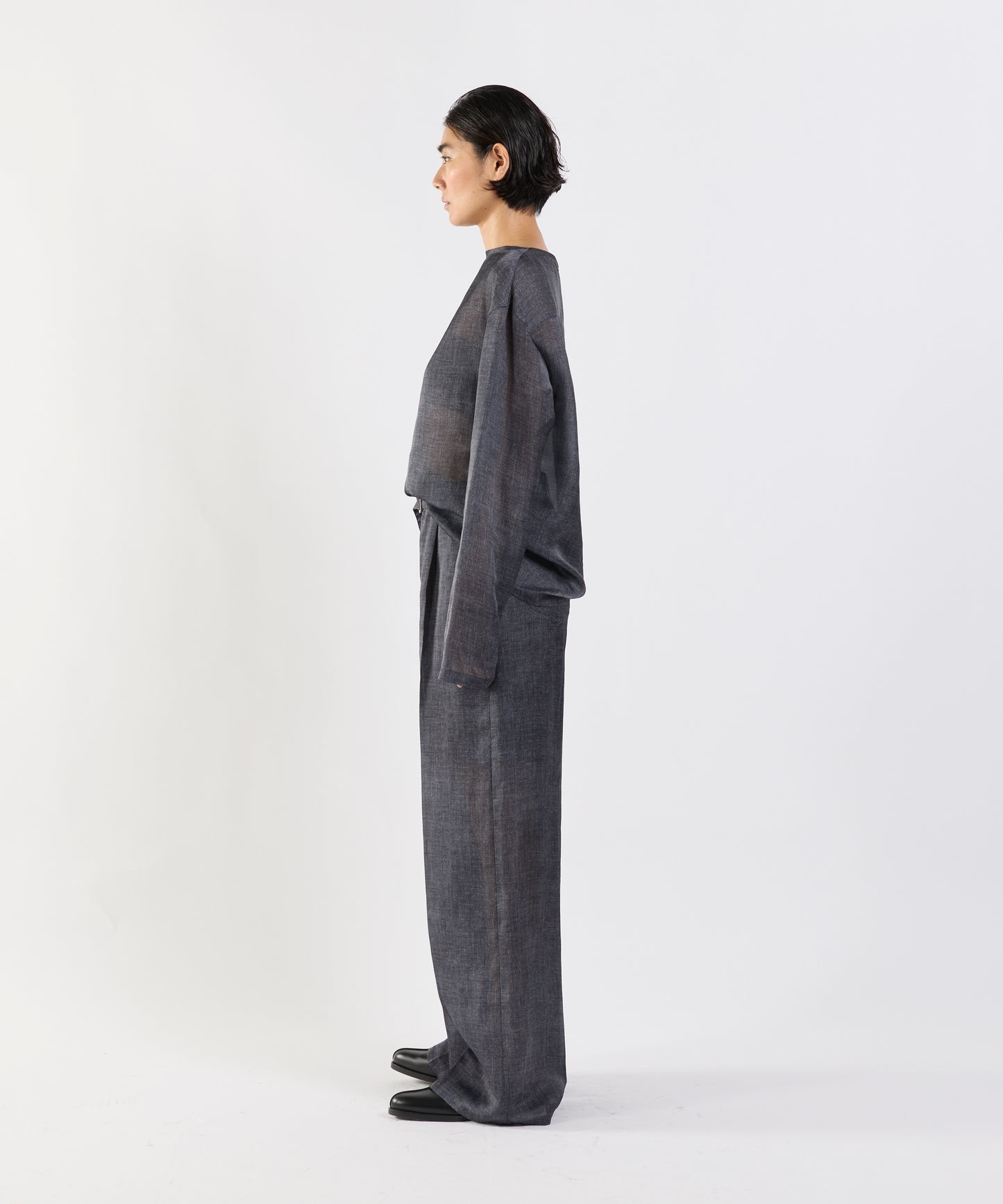 【26SS予約商品】Denim-Print Organza Pants BLACK