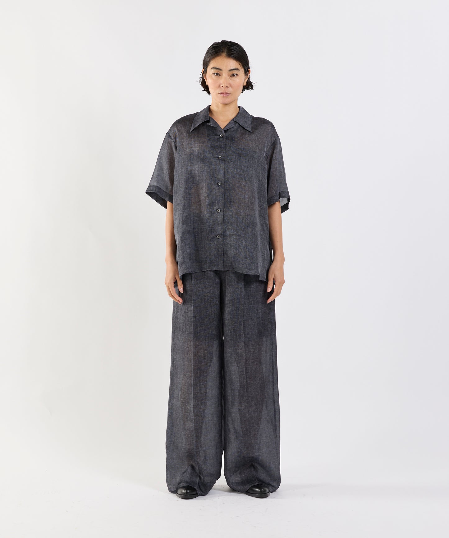 【26SS予約商品】Denim-Print Organza Shirts BLACK