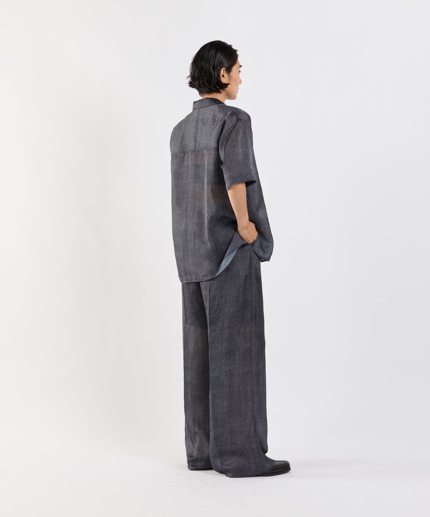 【26SS予約商品】Denim-Print Organza Pants BLACK