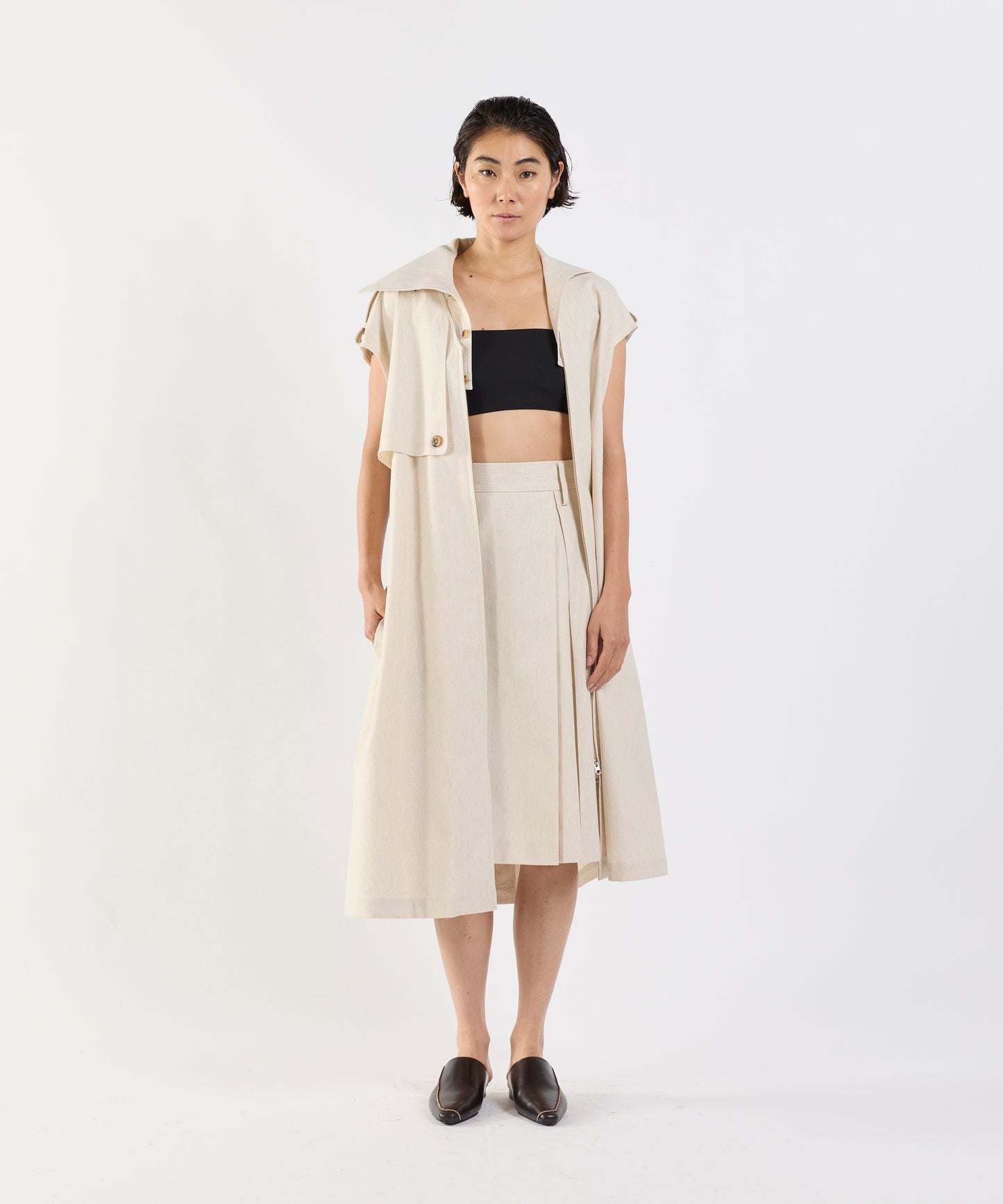 【26SS予約商品】Asymmetric Cape-Layer Dress IVORY