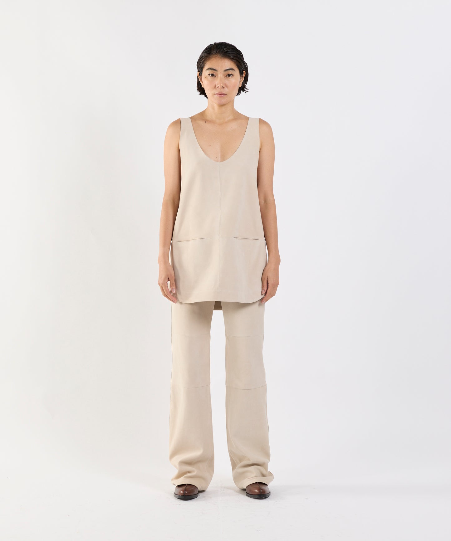 【26SS予約商品】Paneled Suede Tank Top LIGHT BEIGE