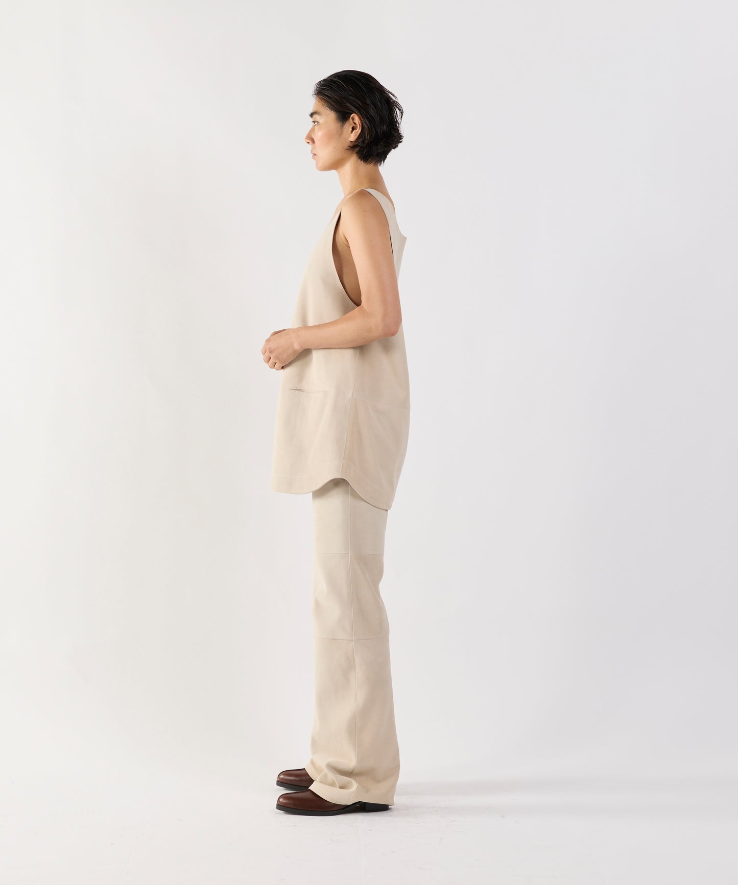 【26SS予約商品】Paneled Suede Tank Top LIGHT BEIGE