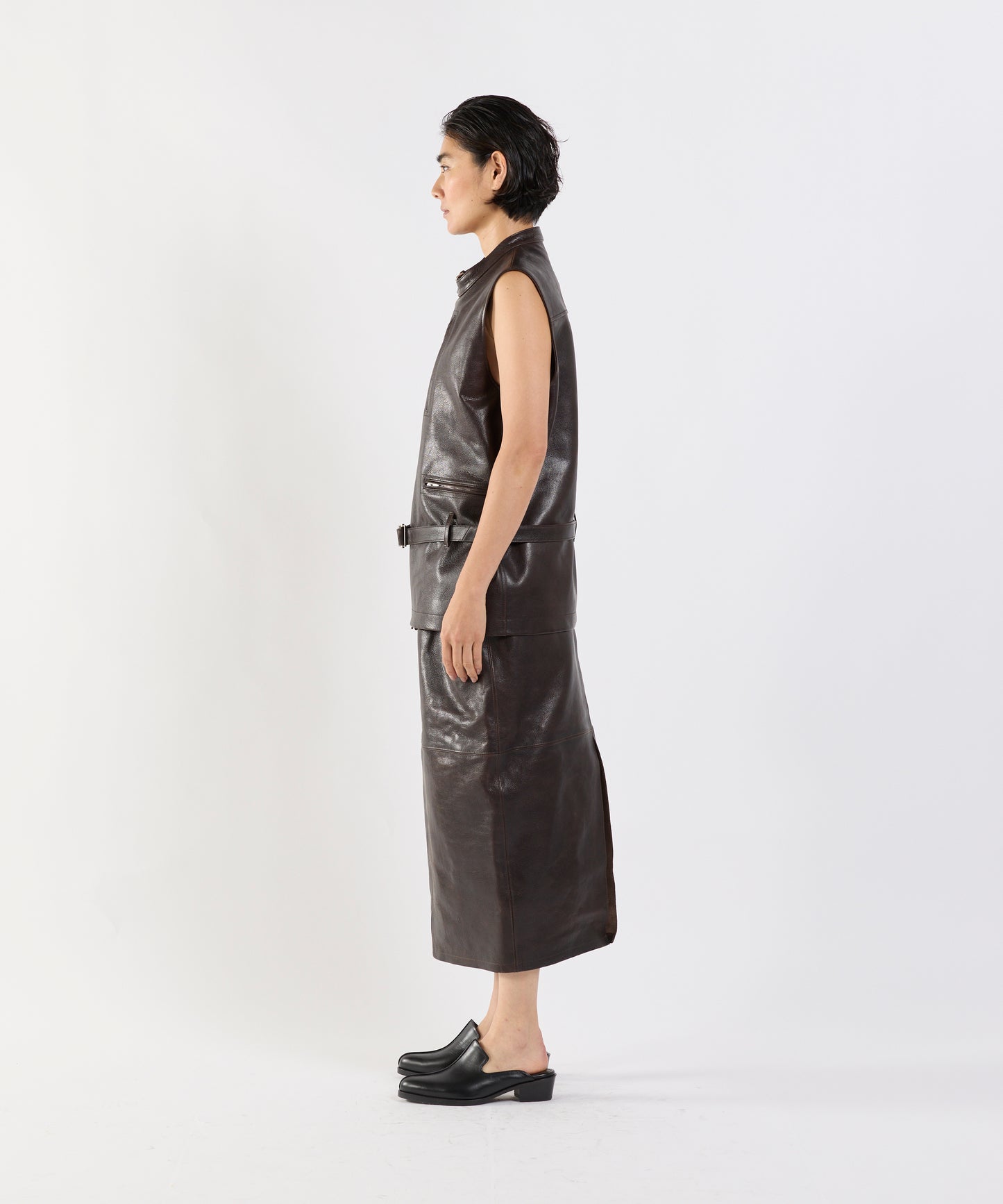 【26SS予約商品】Paneled Leather Skirt DK.BROWN