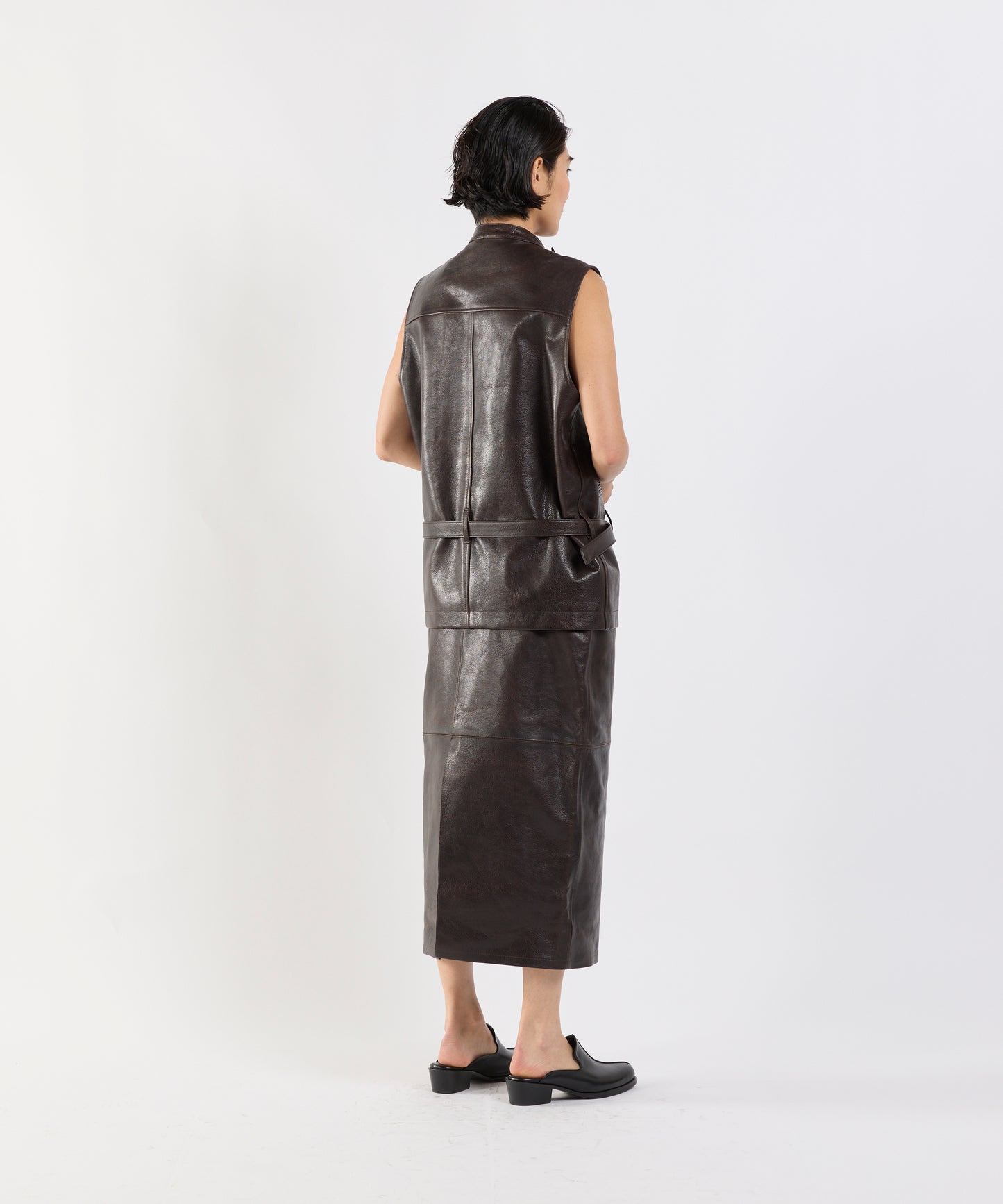 【26SS予約商品】Paneled Leather Skirt DK.BROWN