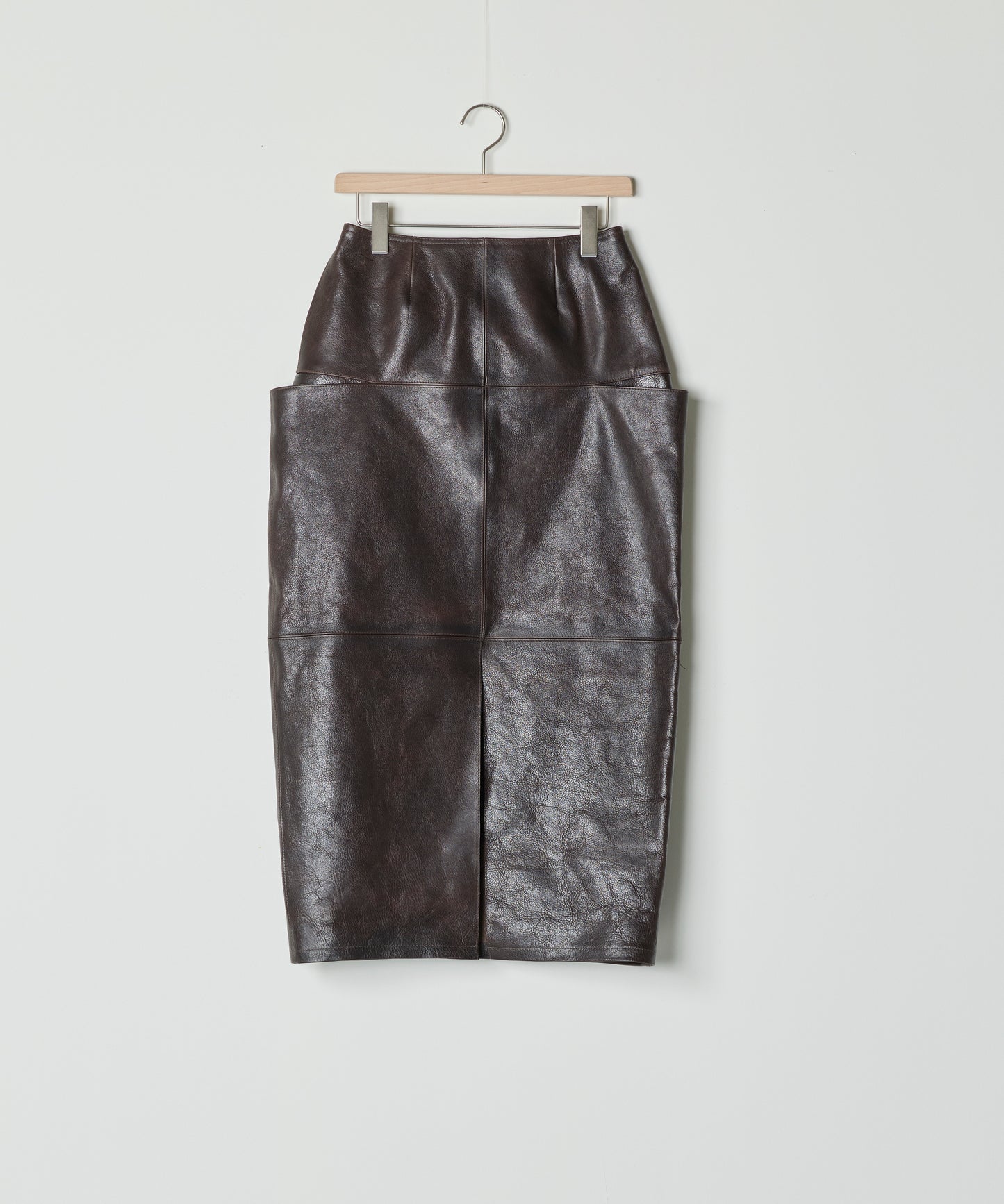 【26SS予約商品】Paneled Leather Skirt DK.BROWN