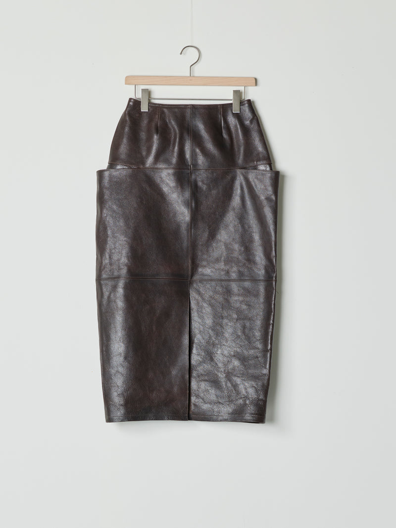 【26SS予約商品】Paneled Leather Skirt DK.BROWN
