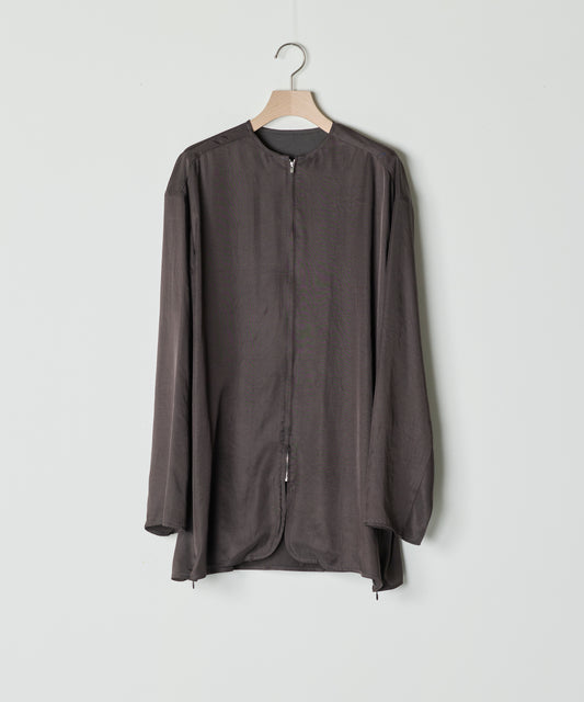 【26SS予約商品】Minimal Satin Zip-Up Blouse BROWN