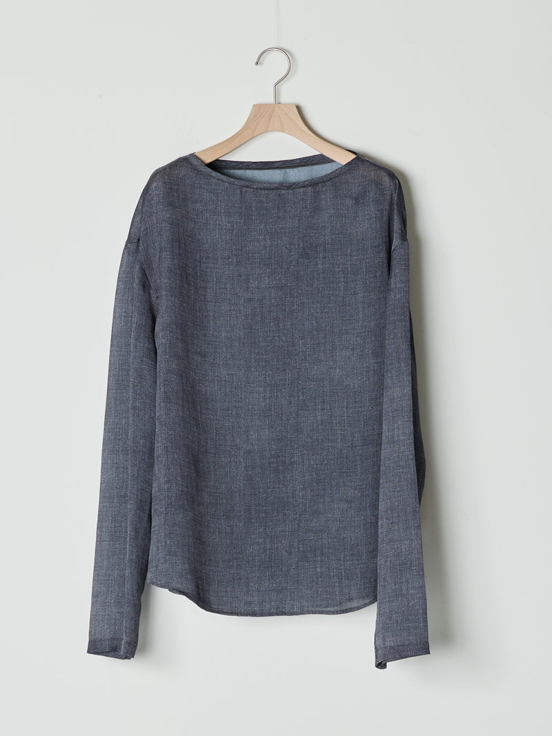 【26SS予約商品】Denim-Print Organza Long-Sleeve BLACK