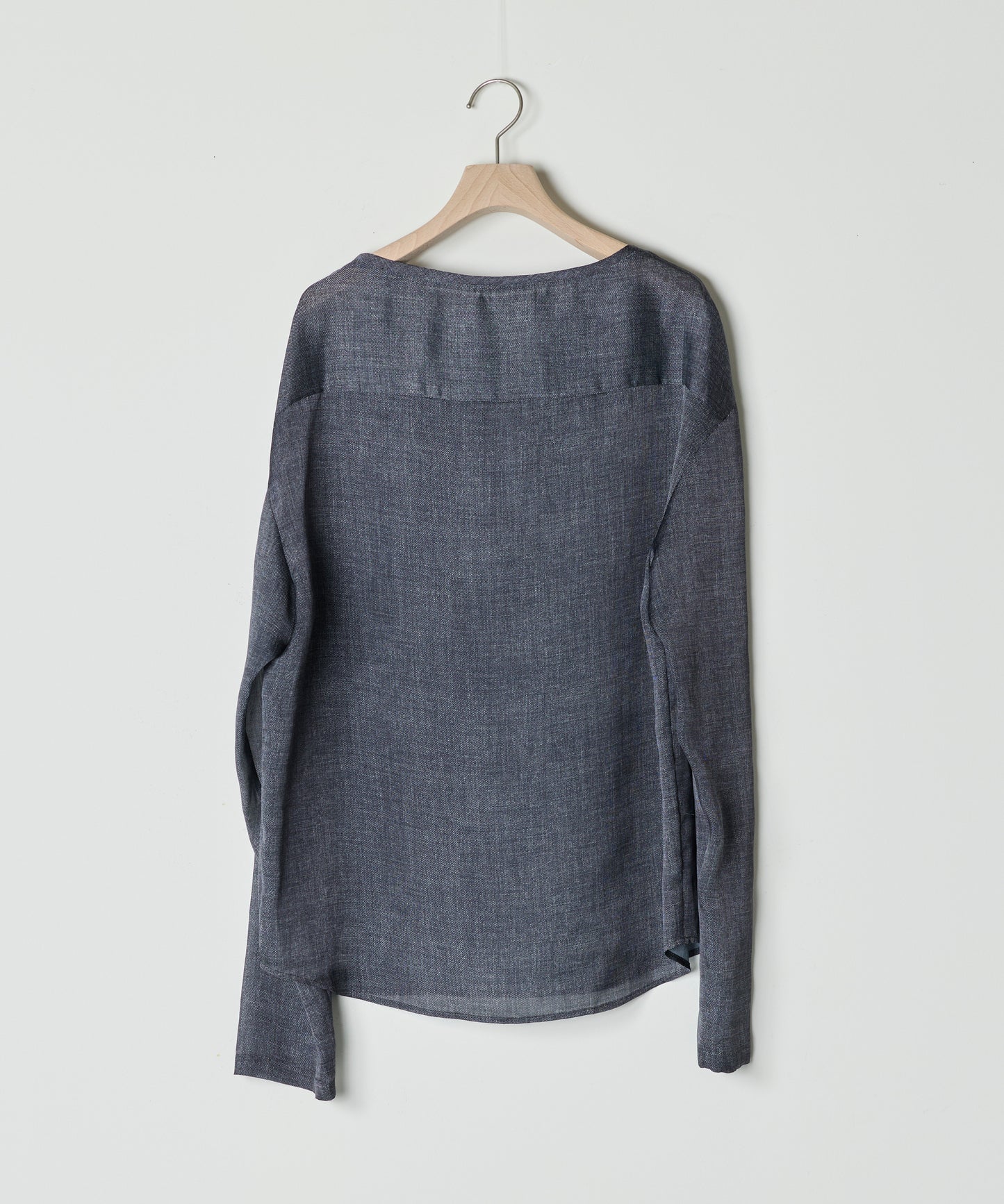 【26SS予約商品】Denim-Print Organza Long-Sleeve BLACK