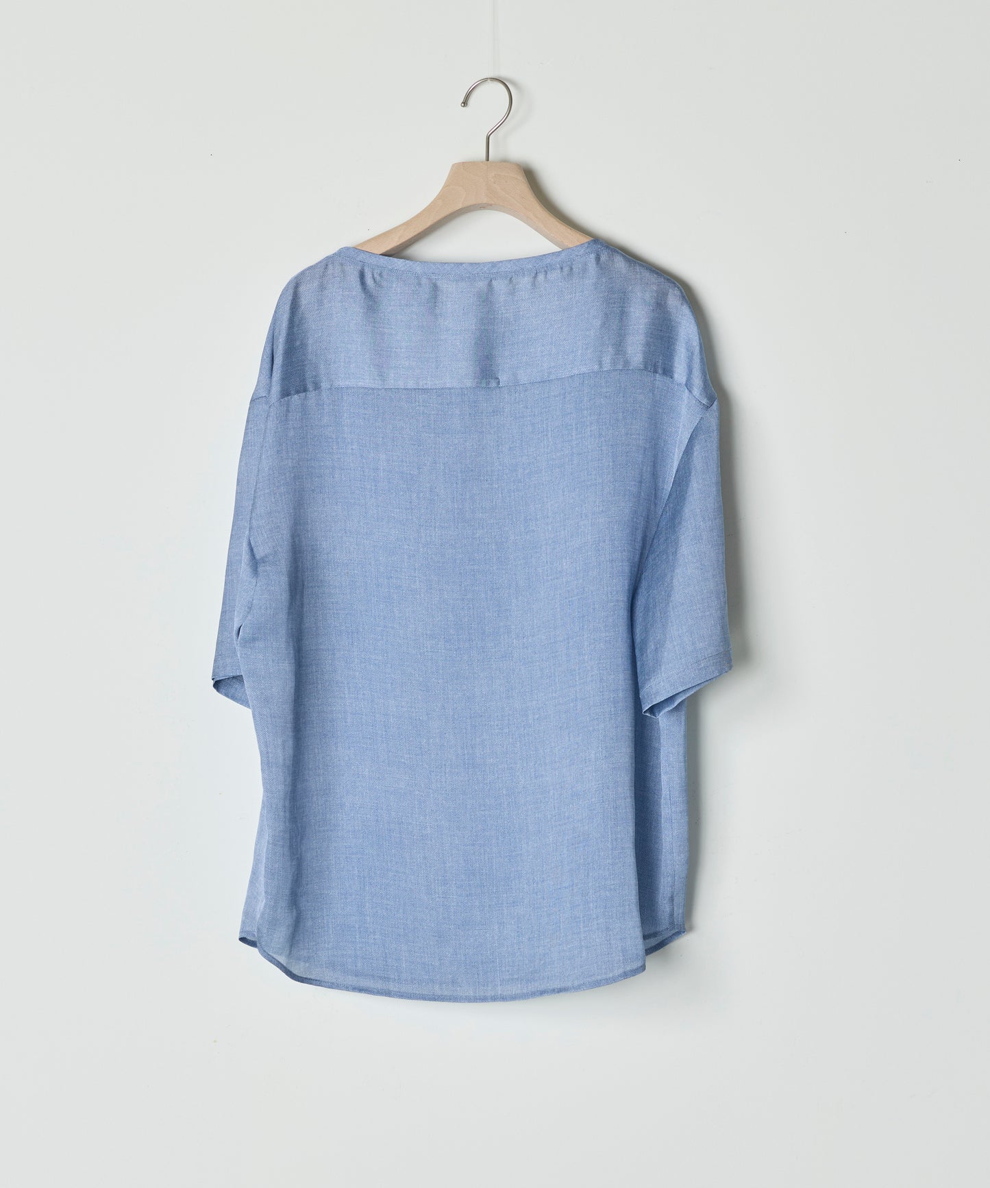 【26SS予約商品】Denim-Print Organza Half-Sleeve BLUE
