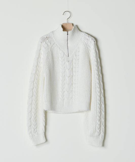 【26SS予約商品】Cable Half-Zip Knit Pullover WHITE