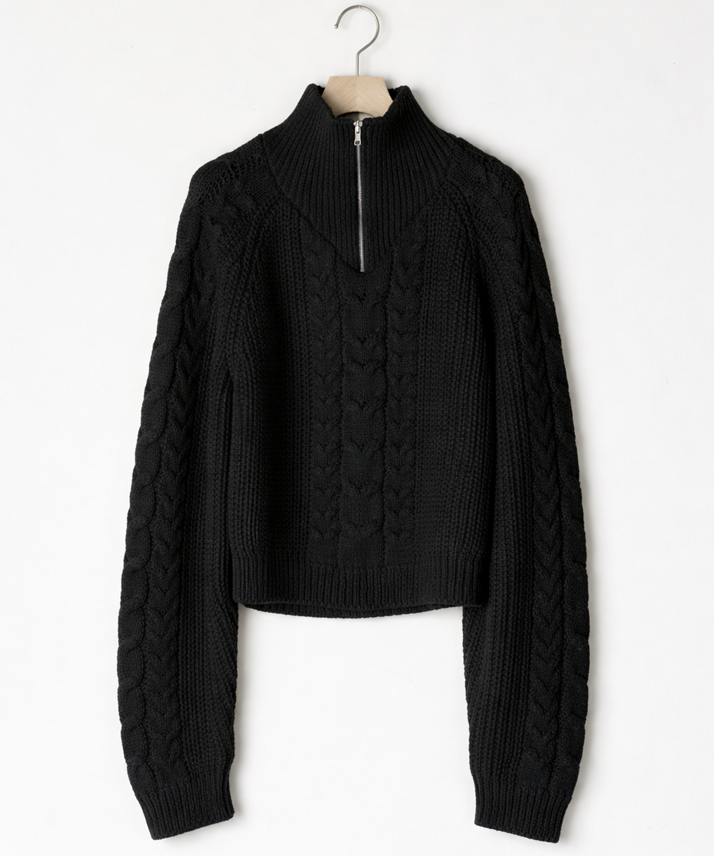 Cable Half-Zip Knit Pullover BLACK