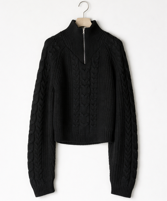 Cable Half-Zip Knit Pullover BLACK