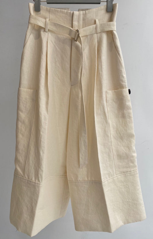 【26SS予約商品】LINEN WAIST BELT CROP PANTS CREAM
