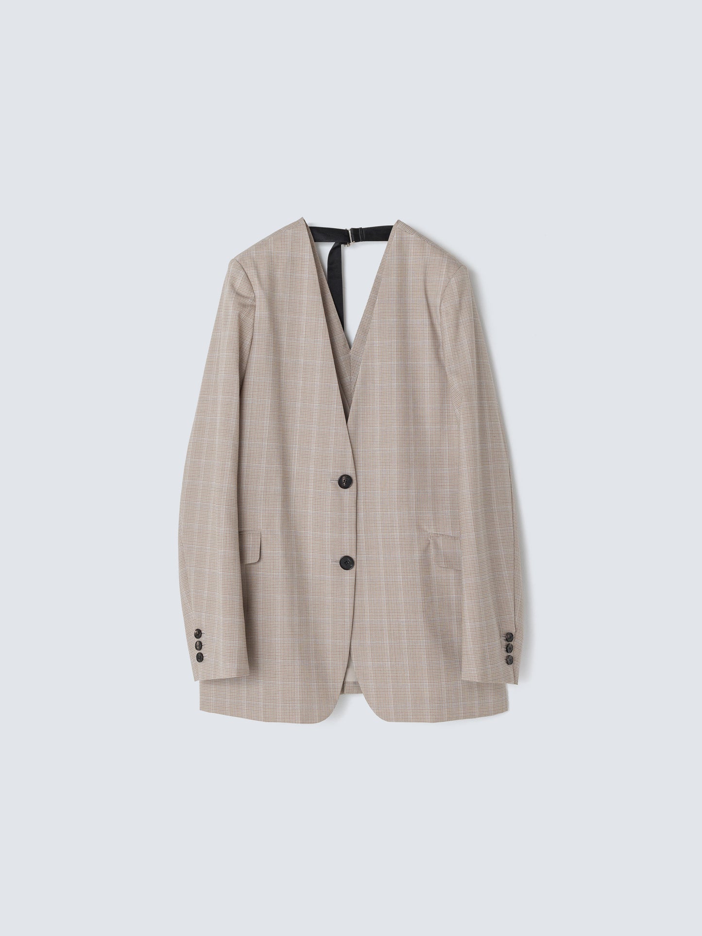 SUMMER WOOL NO COLLAR JACKET CHECK