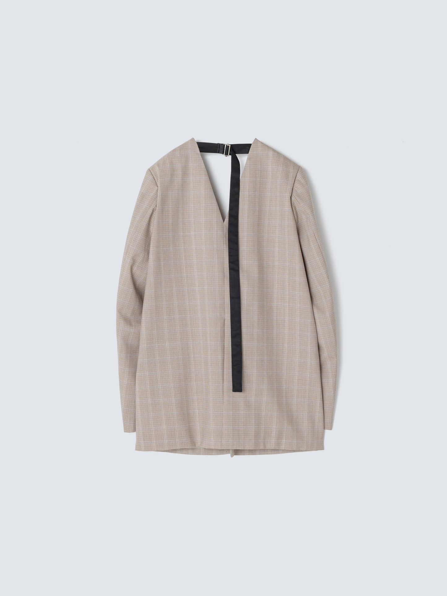 SUMMER WOOL NO COLLAR JACKET CHECK