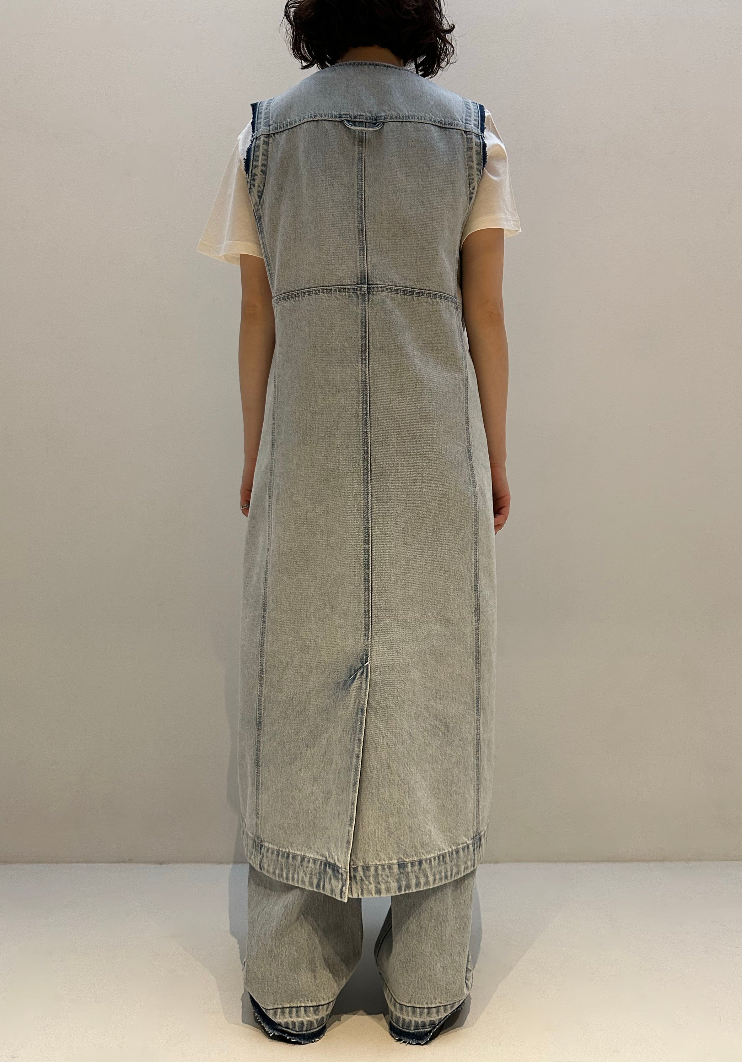MILK トレンチDress デニムブルー(るん) MILLY Blue Stretch Denim Linen Viscose Apron Ruffle Hem