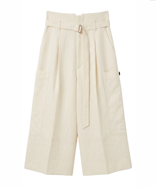 LINEN WAIST BELT CROP PANTS CREAM